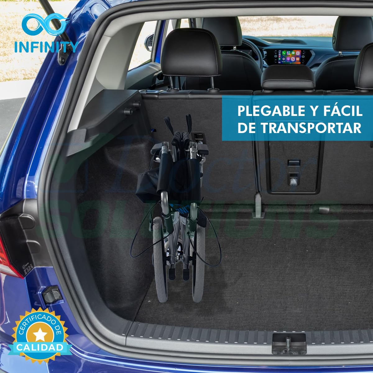 INFINITY | Silla de Ruedas de Traslado Plegable con Freno en Agarradera y Cinturón de Seguridad (ROJO)