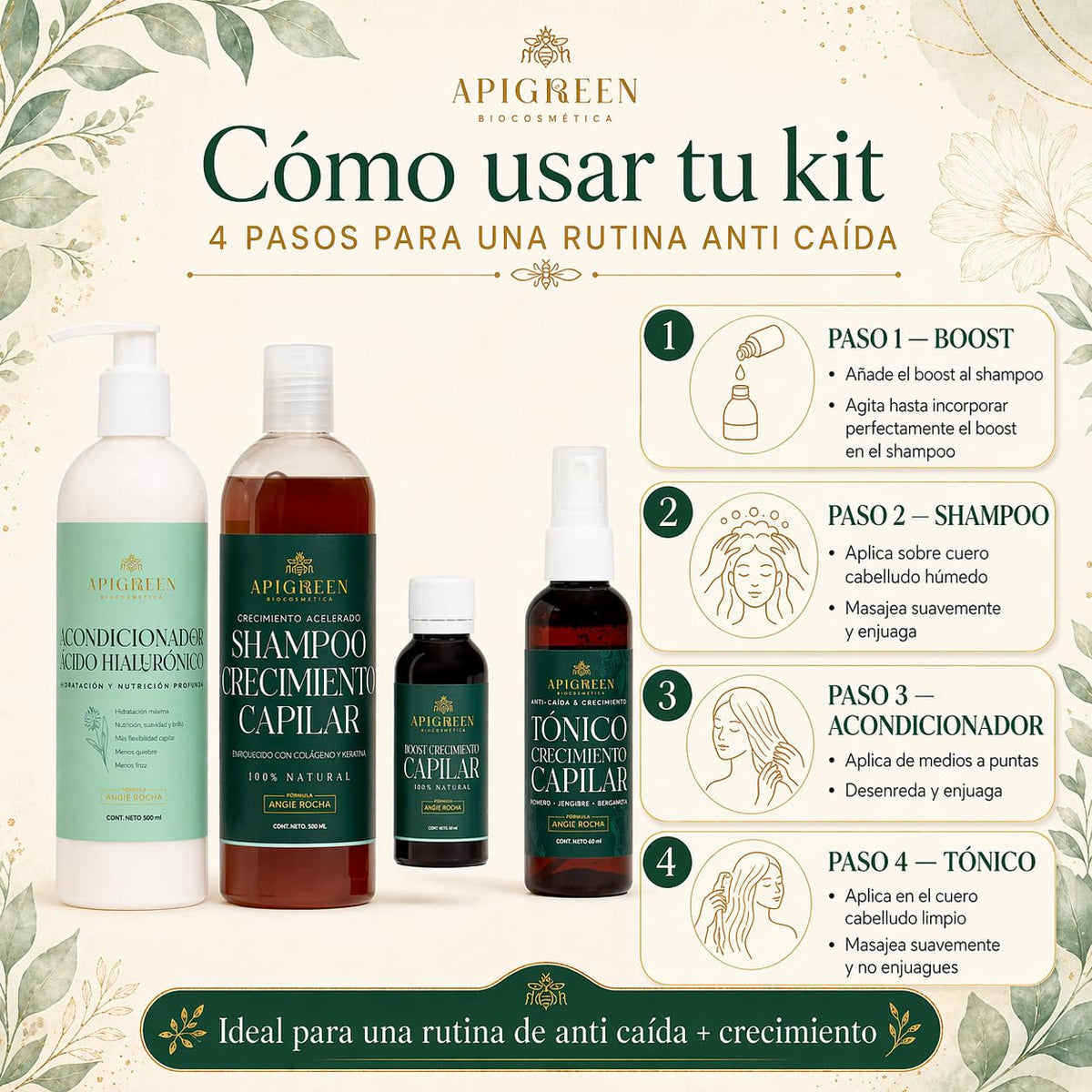 Kit Capilar Anticaída Apigreen Boost para Crecimiento y Fortalecimiento del Cabello