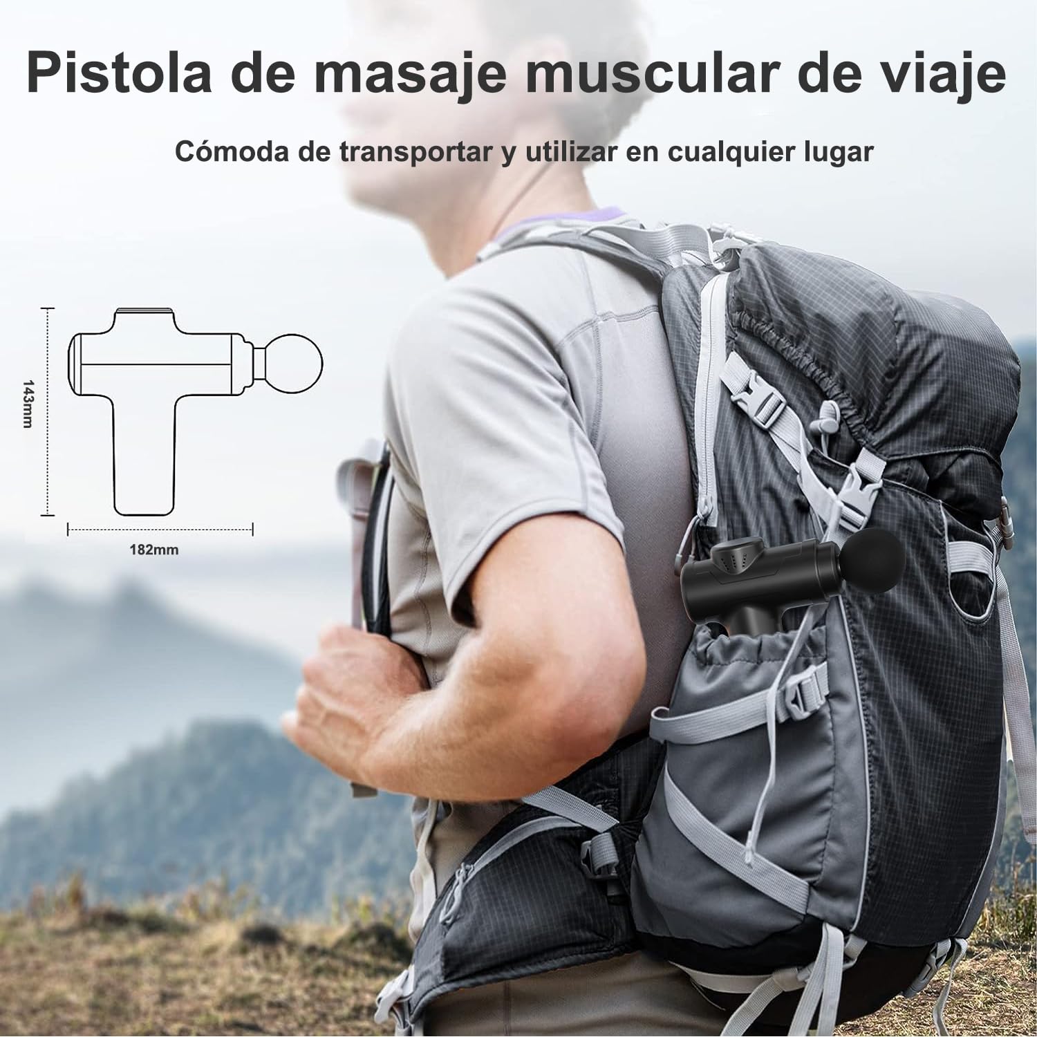 RUBOQE Pistola de Masaje Muscular, Masajeador de Espalda Portátil, Mini Masajeador Electrico de Mano,Masaje de Tejido Profundo Ajustable,Massage Gun de Percusión Fisioterapia para Relajar Los Músculos