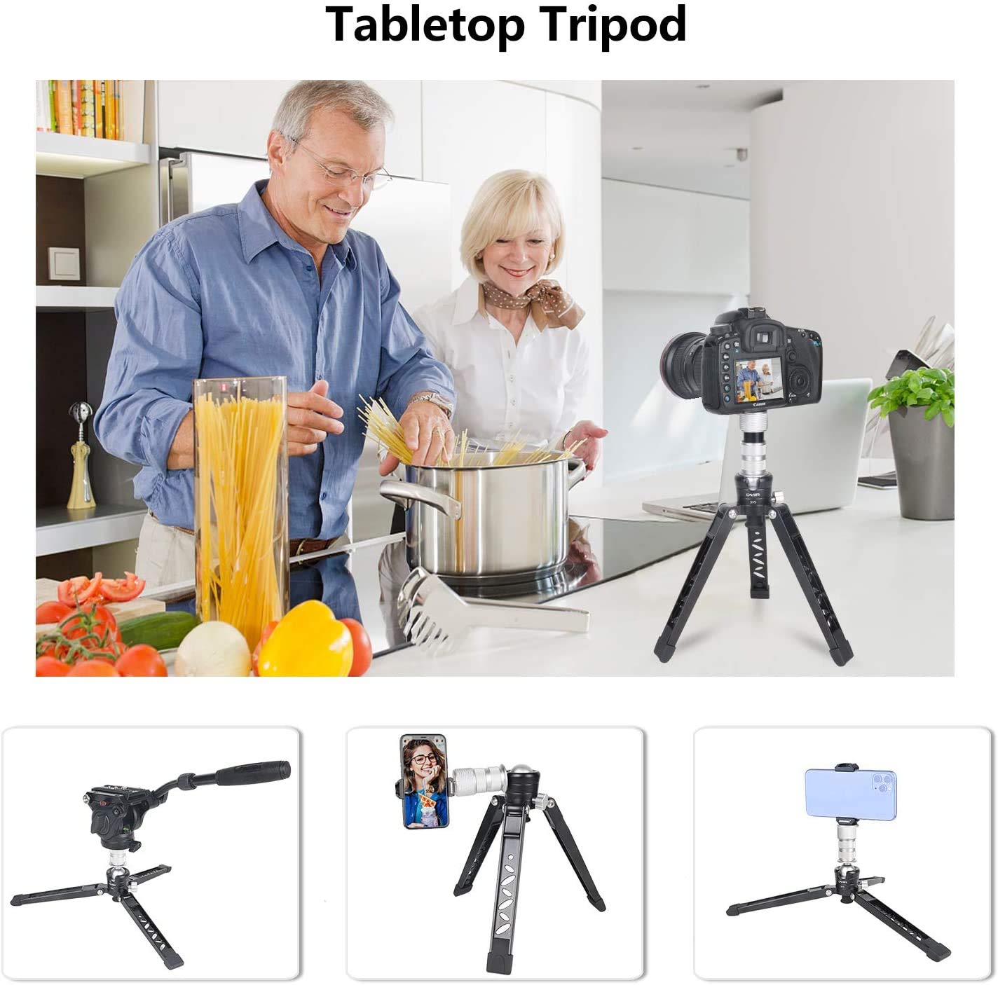 Cayer Mini trípode Profesional con Placa de liberación rápida de 3/8 y 1/4 Pulgadas, trípode de Escritorio para cámara DSLR, videocámara, teléfono móvil y cámaras de acción