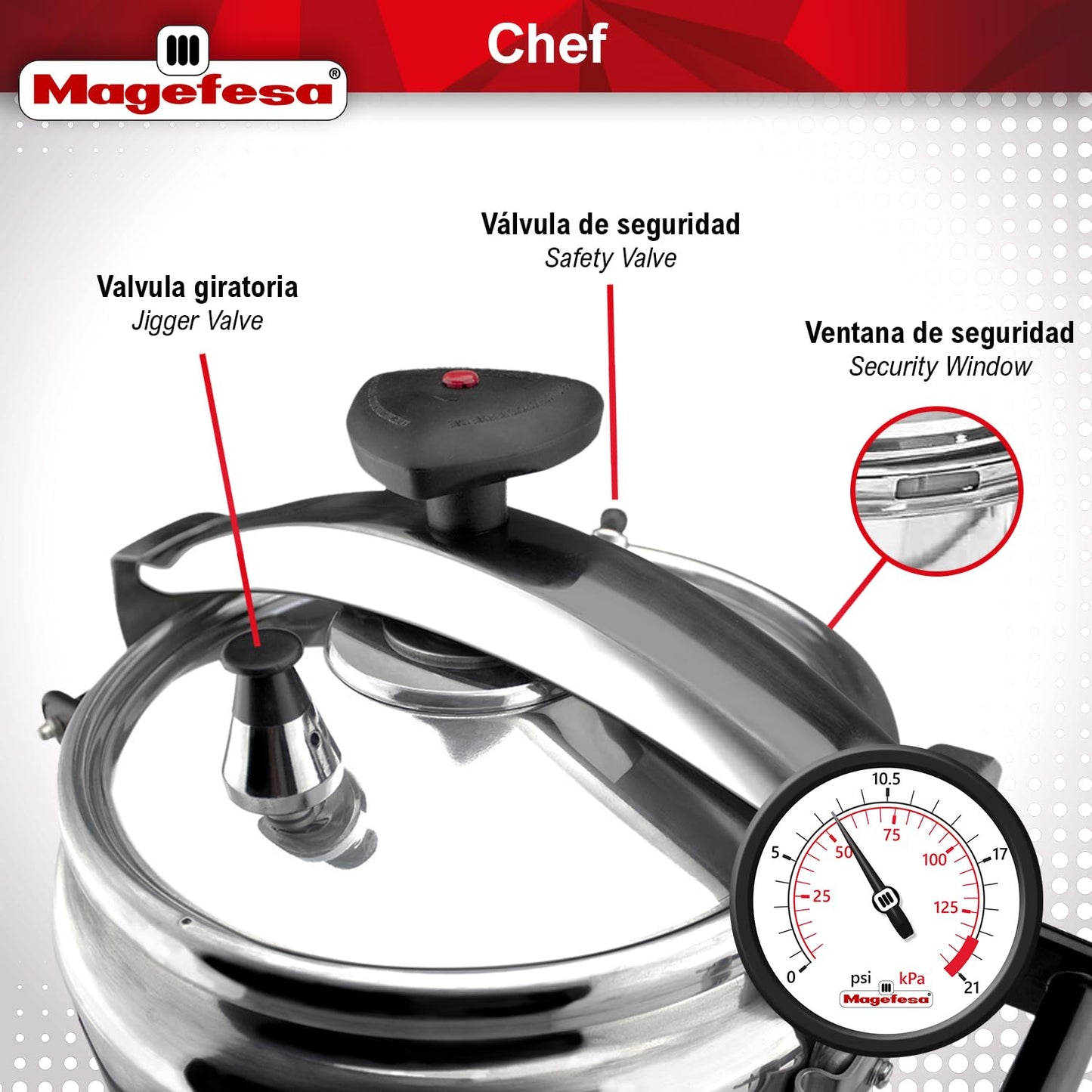 Magefesa Olla de Presión Chef 15, Aluminio Profesional, 15 litros, plata