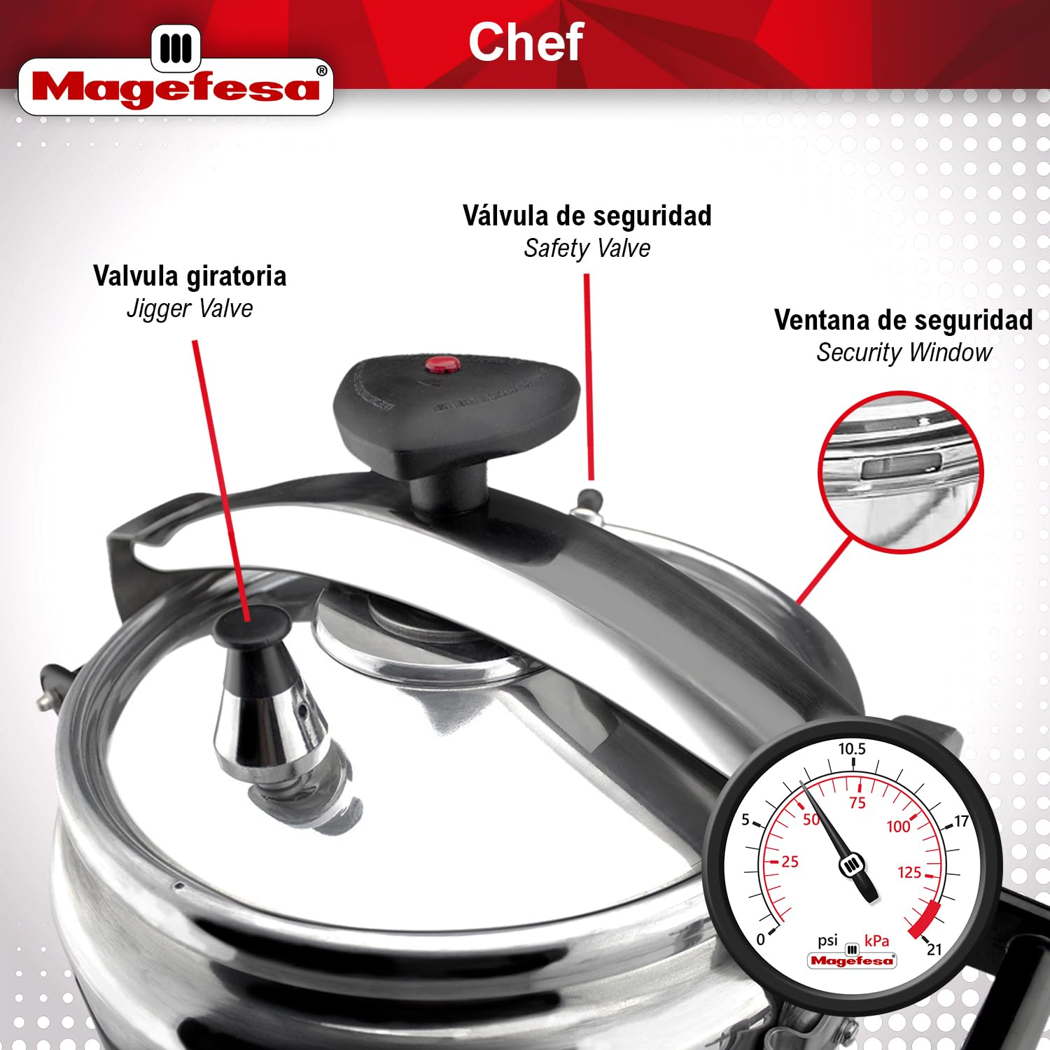 Magefesa Olla de Presión Chef 15, Aluminio Profesional, 15 litros, plata