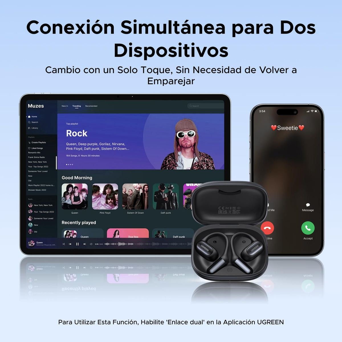 Audífonos Bluetooth UGREEN Open Ear 32H con 4 Micrófonos IA