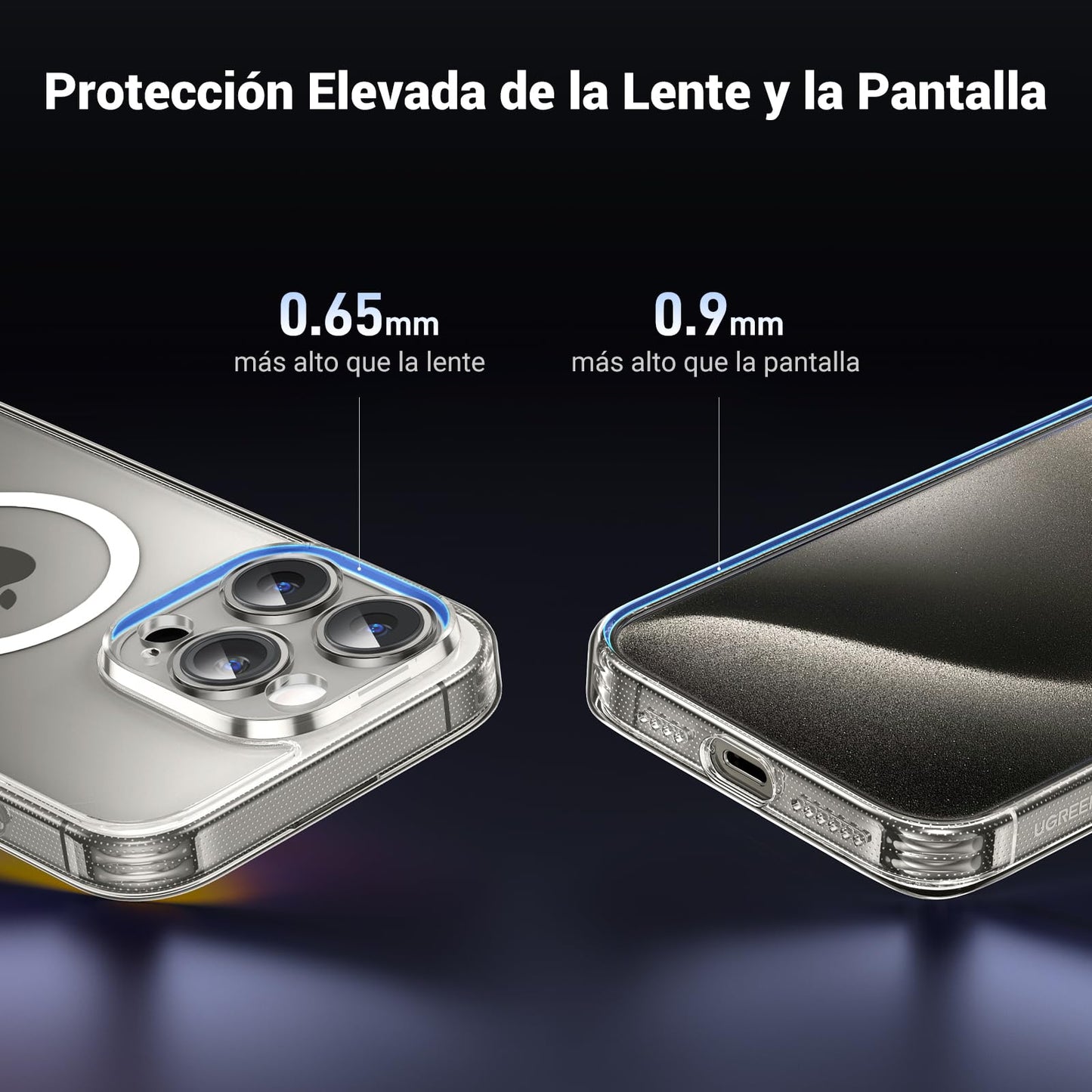 Funda iPhone 15 Pro UGREEN Transparente Magnética Anti-Amarillo con Protección de Lente y Caídas