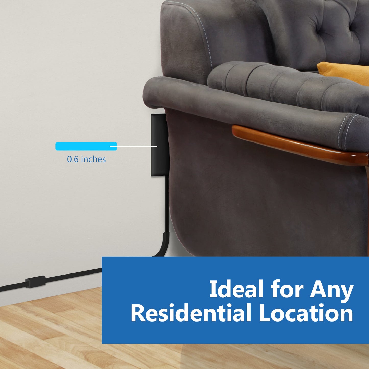 LIDER Extensor de salida de cara plana con 3 receptáculos, enchufe de placa de pared ultrafino con extensor de cable y tira de alimentación de 3 tomas, cable de 3 pies, LWE3-315-BK2P, listado ETL