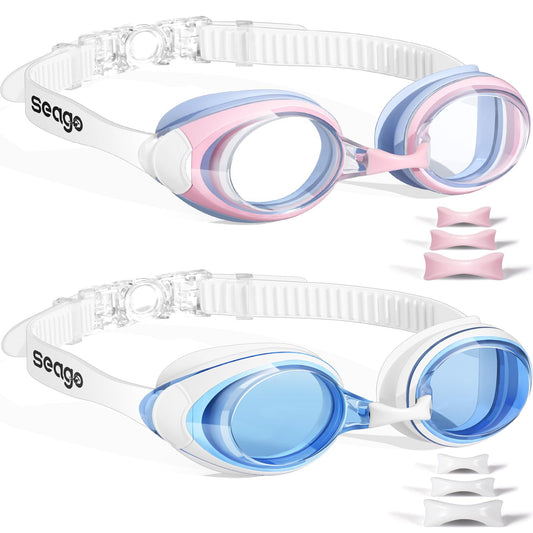 Gafas de natación, 2 unidades, gafas de natación, antivaho, protección UV, para adultos, hombres, mujeres, jóvenes, sin fugas, lente plana, visión clara, 3 tamaños de puente nasal