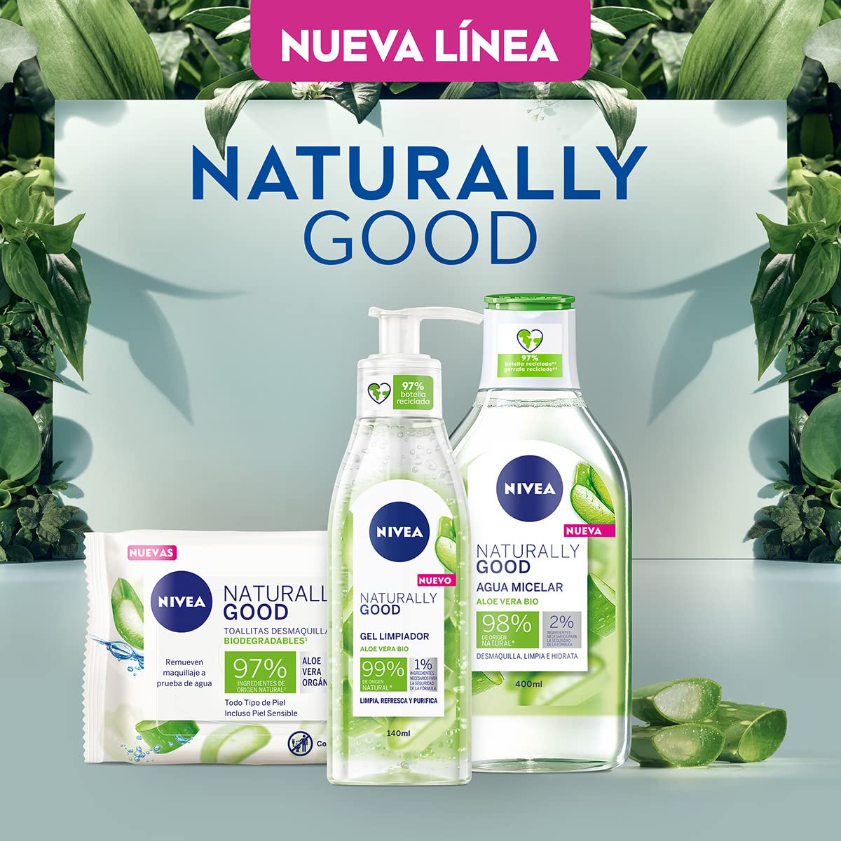 NIVEA Toallitas Faciales Desmaquillantes Biodegradables Naturally Good (25 piezas), Enriquecidas con Aloe Vera Orgánico, Remueven maquillaje a prueba de agua, ideal para Todo tipo de Piel