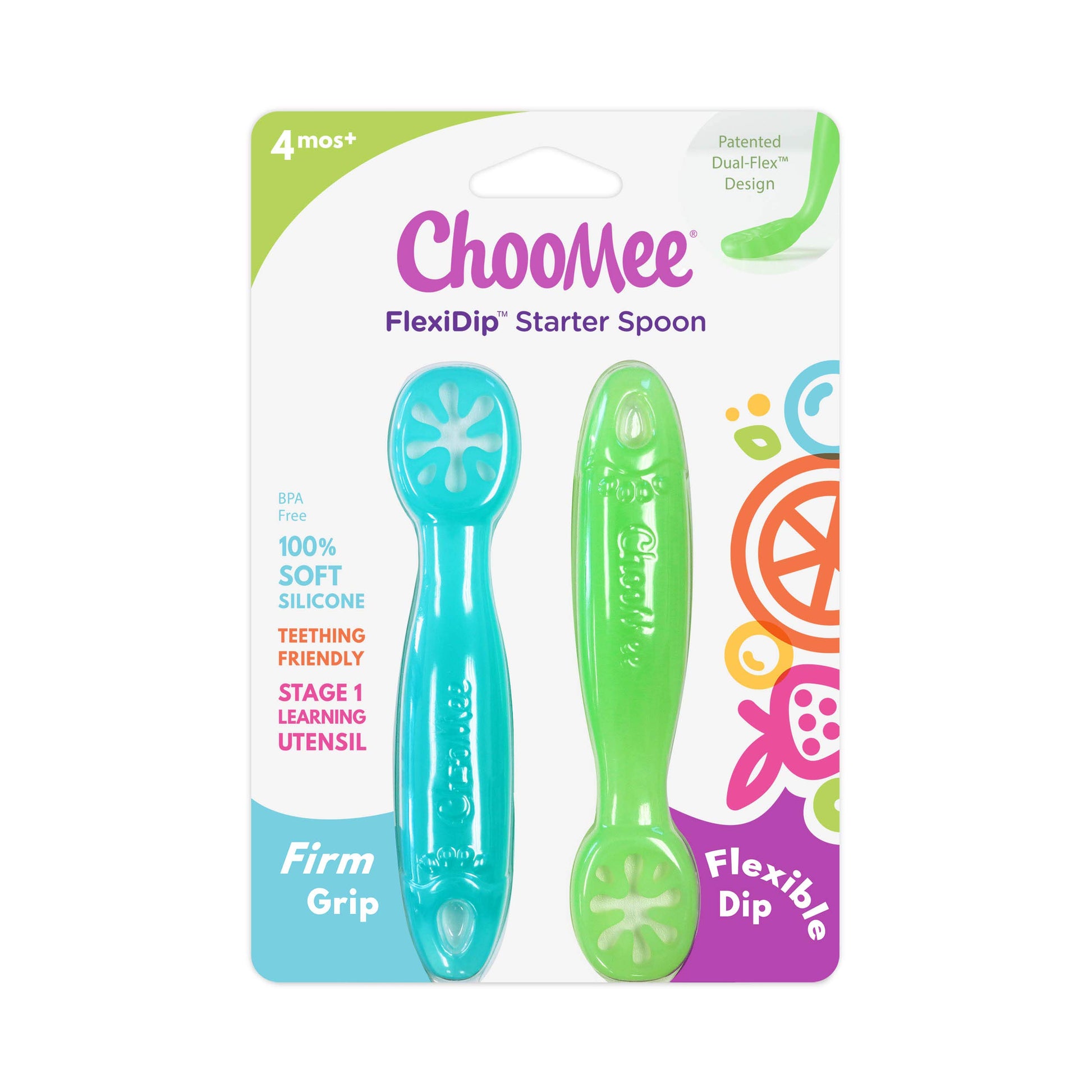 ChooMee ? Cuchara de iniciación de silicona 100% nueva. Agarre firme y flexible. Se dobla con cada tazón, Verde Aqua