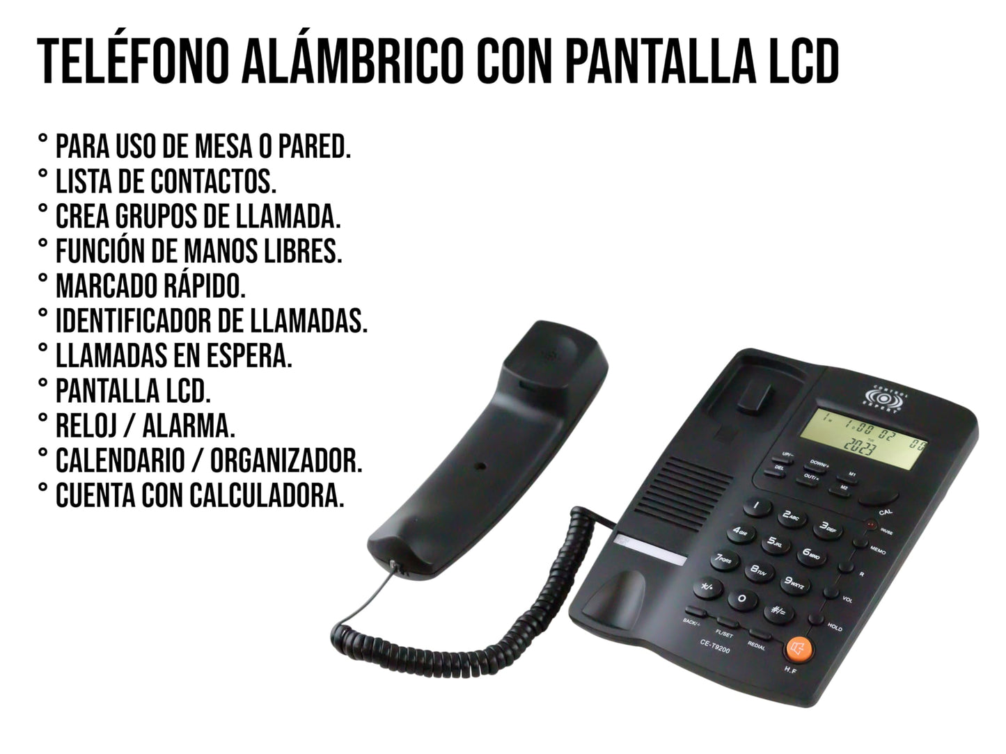 CONTROL EXPERT Teléfono Alámbrico de Casa con Identificador de Llamadas, Manos Libres y Calculadora | Teléfono Fijo Moderno para Oficina, Negocio u Hotel | Diseño Compacto y Funcional