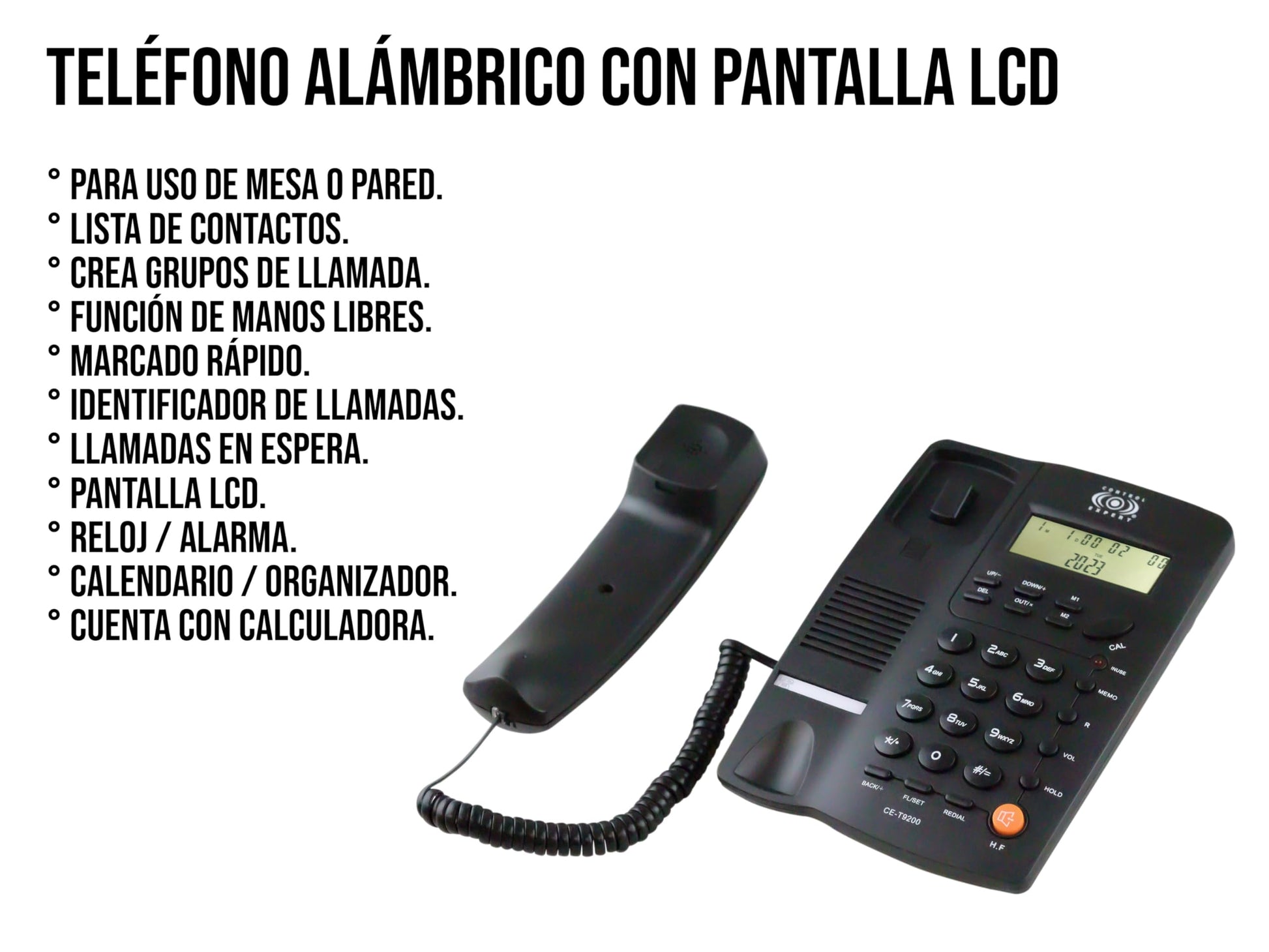 CONTROL EXPERT Teléfono Alámbrico de Casa con Identificador de Llamadas, Manos Libres y Calculadora | Teléfono Fijo Moderno para Oficina, Negocio u Hotel | Diseño Compacto y Funcional