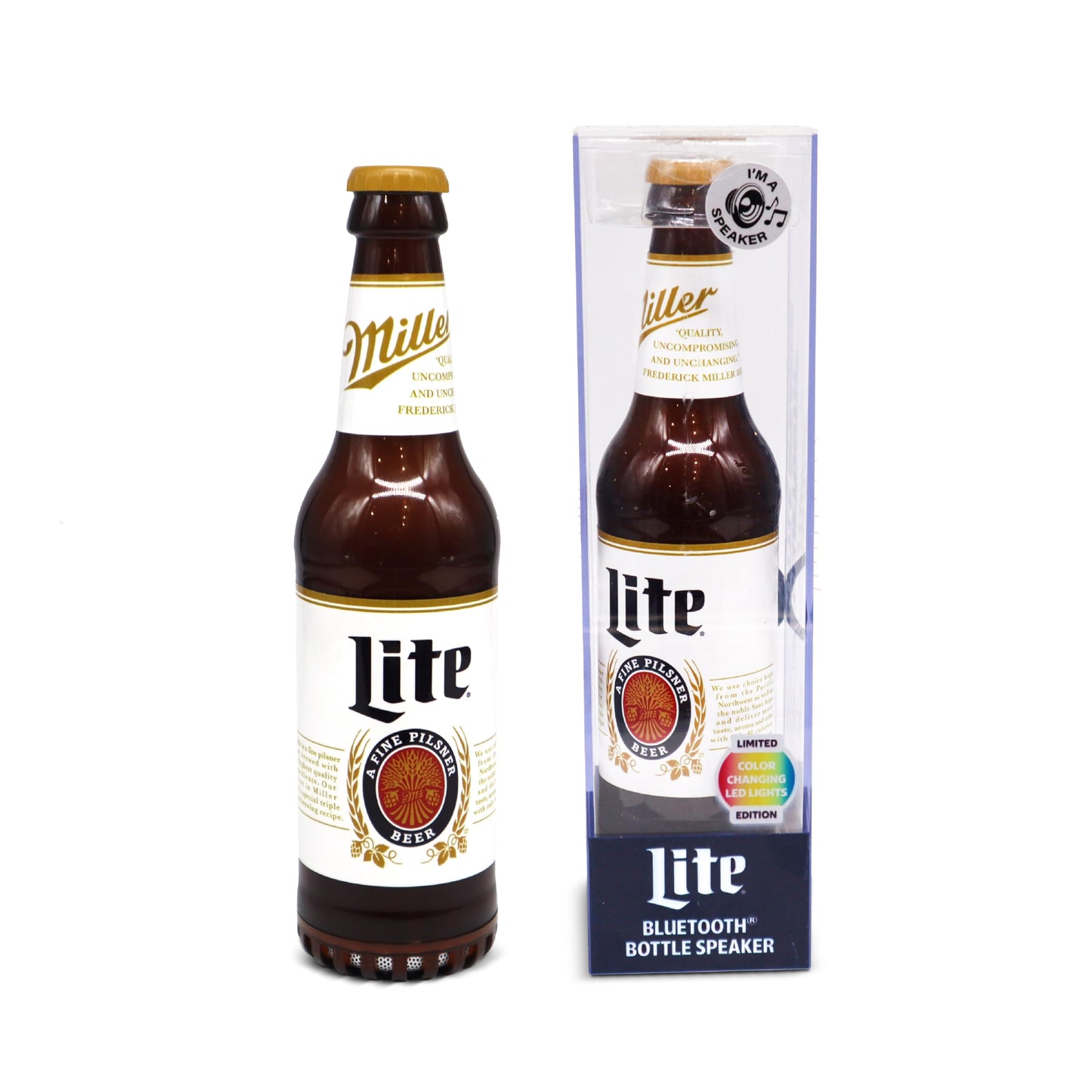 Miller Lite - Altavoz Bluetooth en forma de botella con estéreo de alta fidelidad, a prueba de salpicaduras, tiempo de reproducción 6H y puerto AUX, ideal para exteriores, fiestas en interiores,