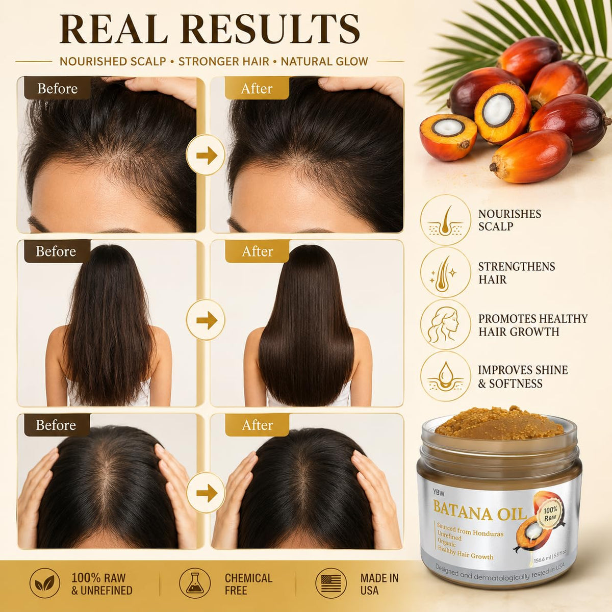Aceite de Batana Orgánico Dr. Sebi Natural Honduras Realza Grosor Capilar y Previene la Pérdida para Hombre y Mujer