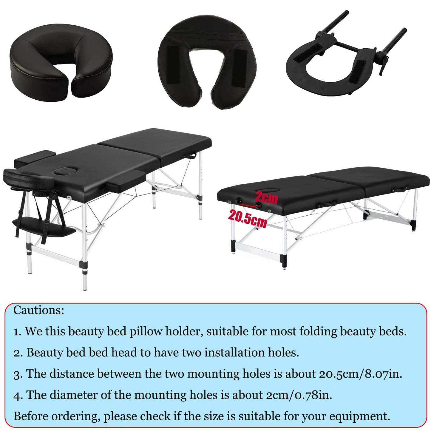 HOINCO - Juego de almohadas para la cabeza de masaje ajustable para cama de belleza, universal con espuma viscoelástica elástica, accesorios para equipo de masaje