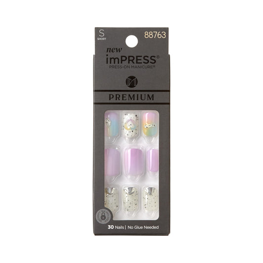 KISS imPRESS - Uñas postizas de manicura a presión de alta calidad, Sweet Life, Purple Jelly Squiggle, cortas y cuadradas, fáciles de aplicar, súper sujeción, a prueba de astillas, a prueba de mancha