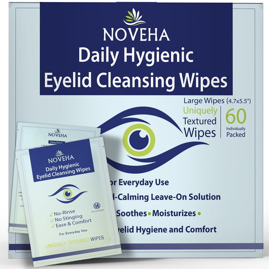 NOVEHA- Toallitas higiénicas diarias para párpados y pestañas | Para blefaritis y picazón en los ojos, Demodex | Caja de 60 unidades
