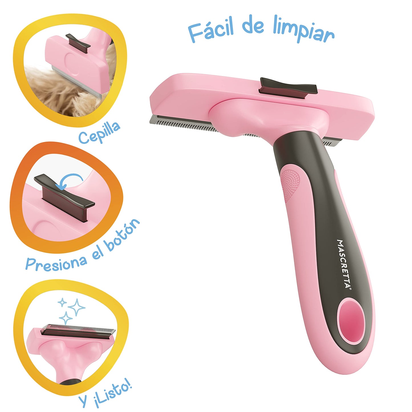 Deslanador MASCRETTA Rosa con Firme Agarre para Perro y Gato