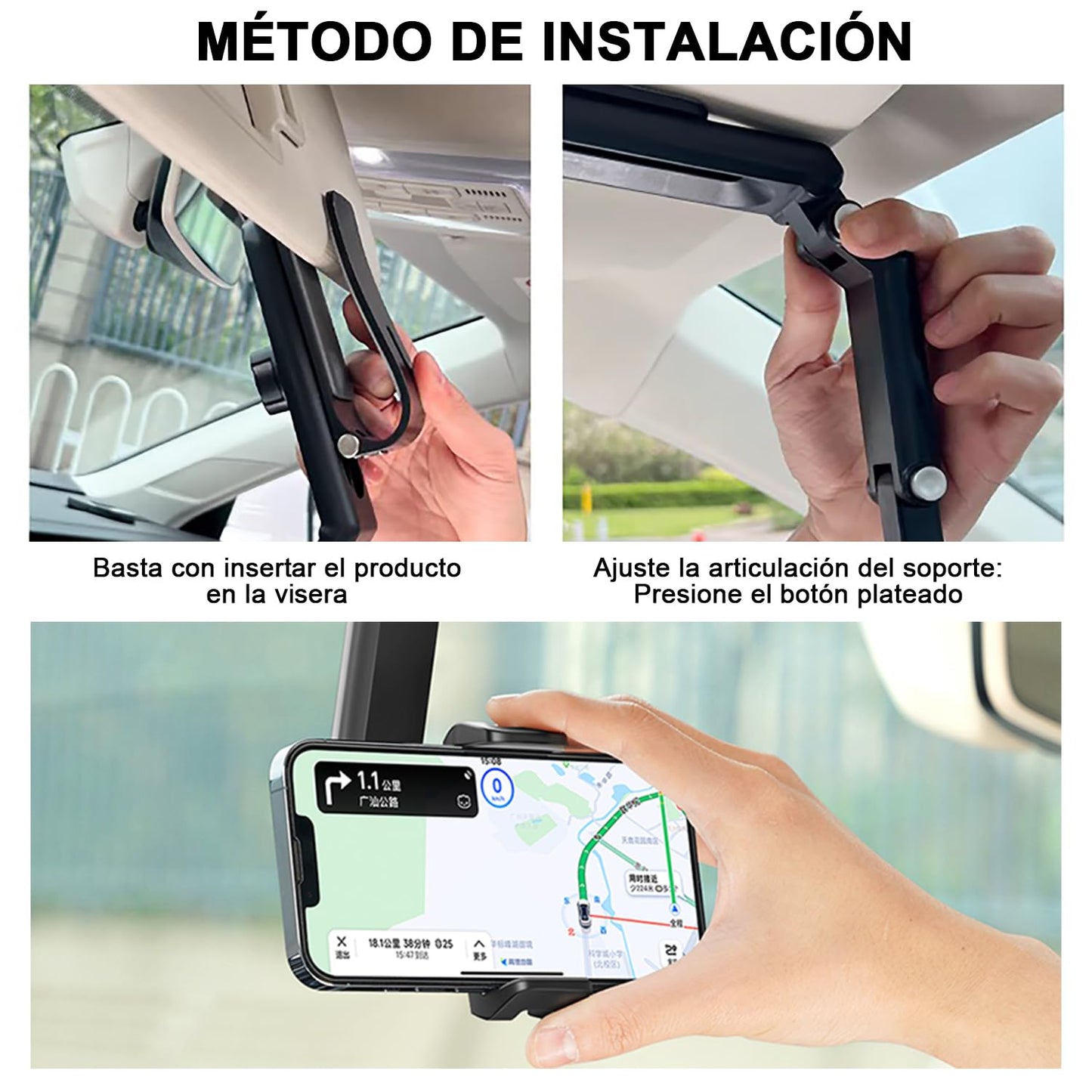 Soporte Celular masoe Negro Ajustable Giratorio 360° para Automóvil
