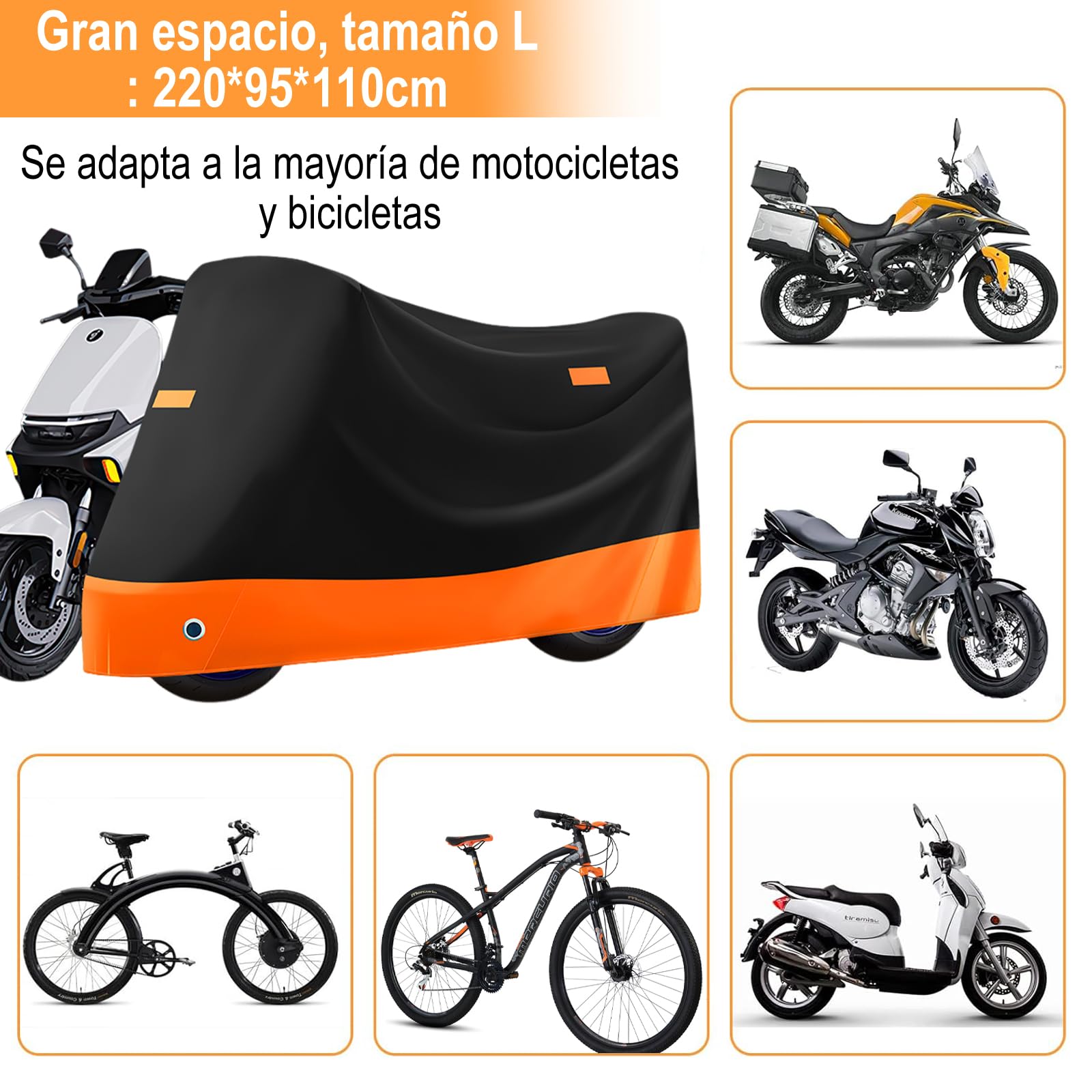 Cubierta Impermeable para Motocicletas, 190T Tela Oxford Cubierta de Bicicleta, Protección contra el Polvo, Lluvia y Clima, 2 Lock-Holes&3 Tiras Reflectantes, para Moto Exterior Interior y Bicicleta