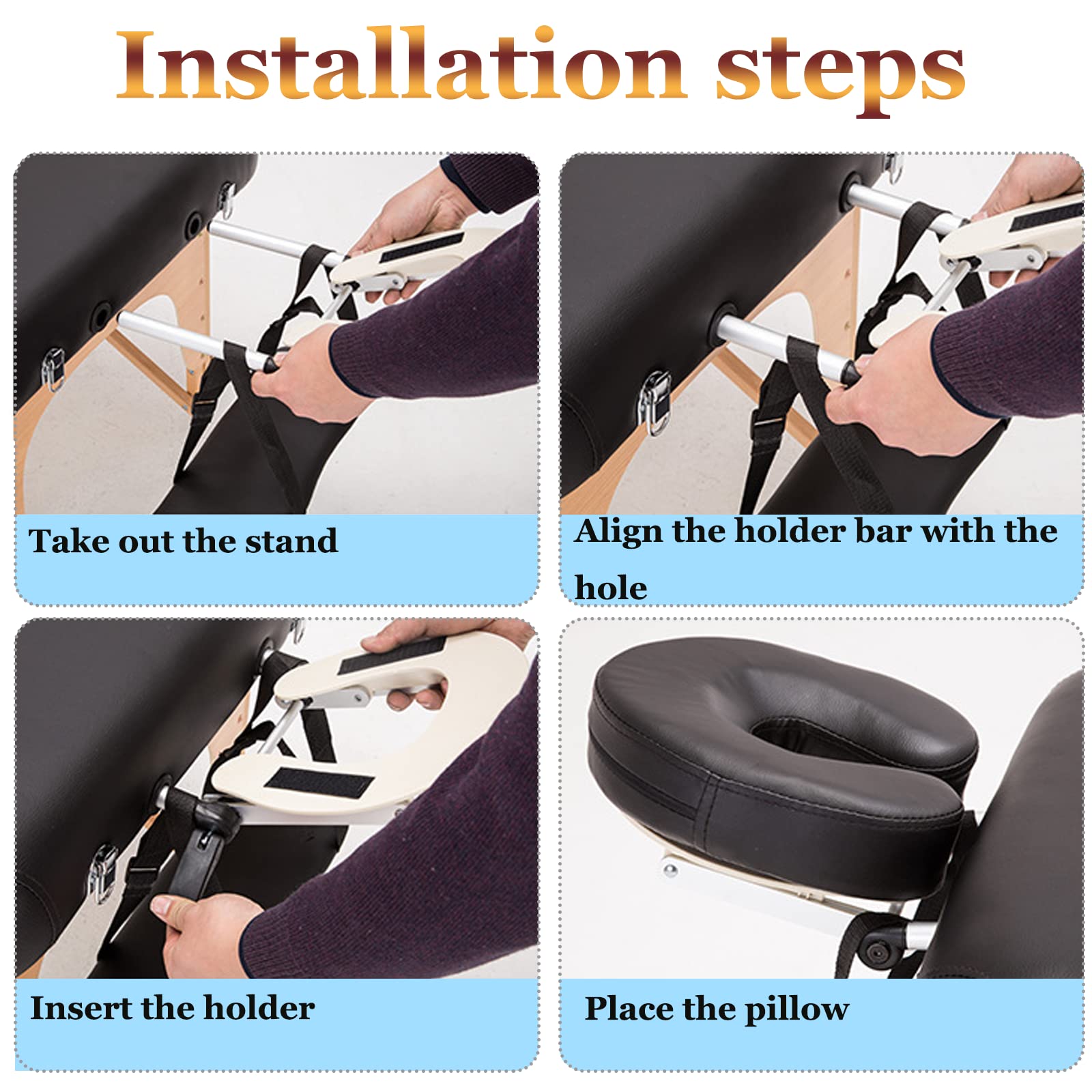 HOINCO Reposacabezas de masaje ajustable de aluminio para cama y cuna de cara para mesa de masaje, almohada en forma de U, comodidad de belleza, spa, reposacabezas, cama, cuna para mesas de masaje, equipo