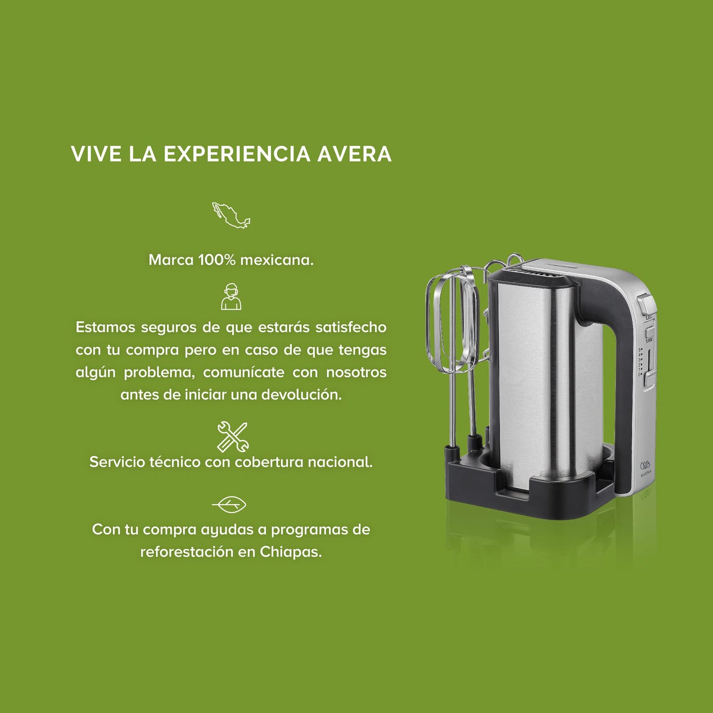 AVERA Batidora de Mano de 5 Velocidades (Incluye 2 Batidores, 2 Ganchos para Amasar y Base) | Batidora, Batidoras, Batidor, Batidor Electrico de Mano | Acero Inoxidable, BA02