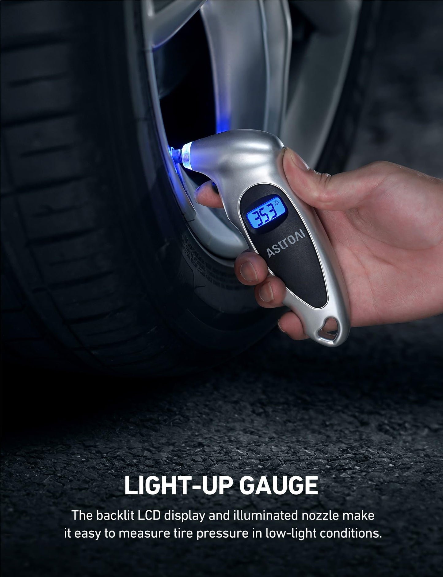 AstroAI Medidor de Presión Llantas 150 PSI Neumáticos Moto Bicicleta Coche (plata)