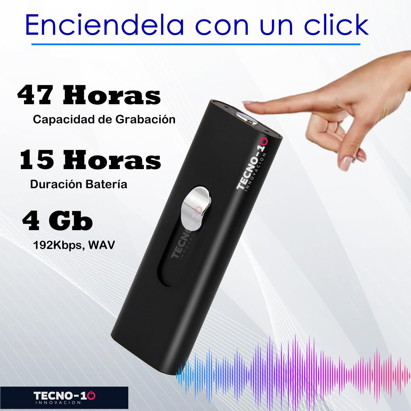 Tecno-10 Mini Grabadora de Voz activada por Sonido, Microfono Flash USB Delgada, 15 Horas de bateria, 94 Horas de Grabacion, 512 Kbps Calidad de Audio (4GB)