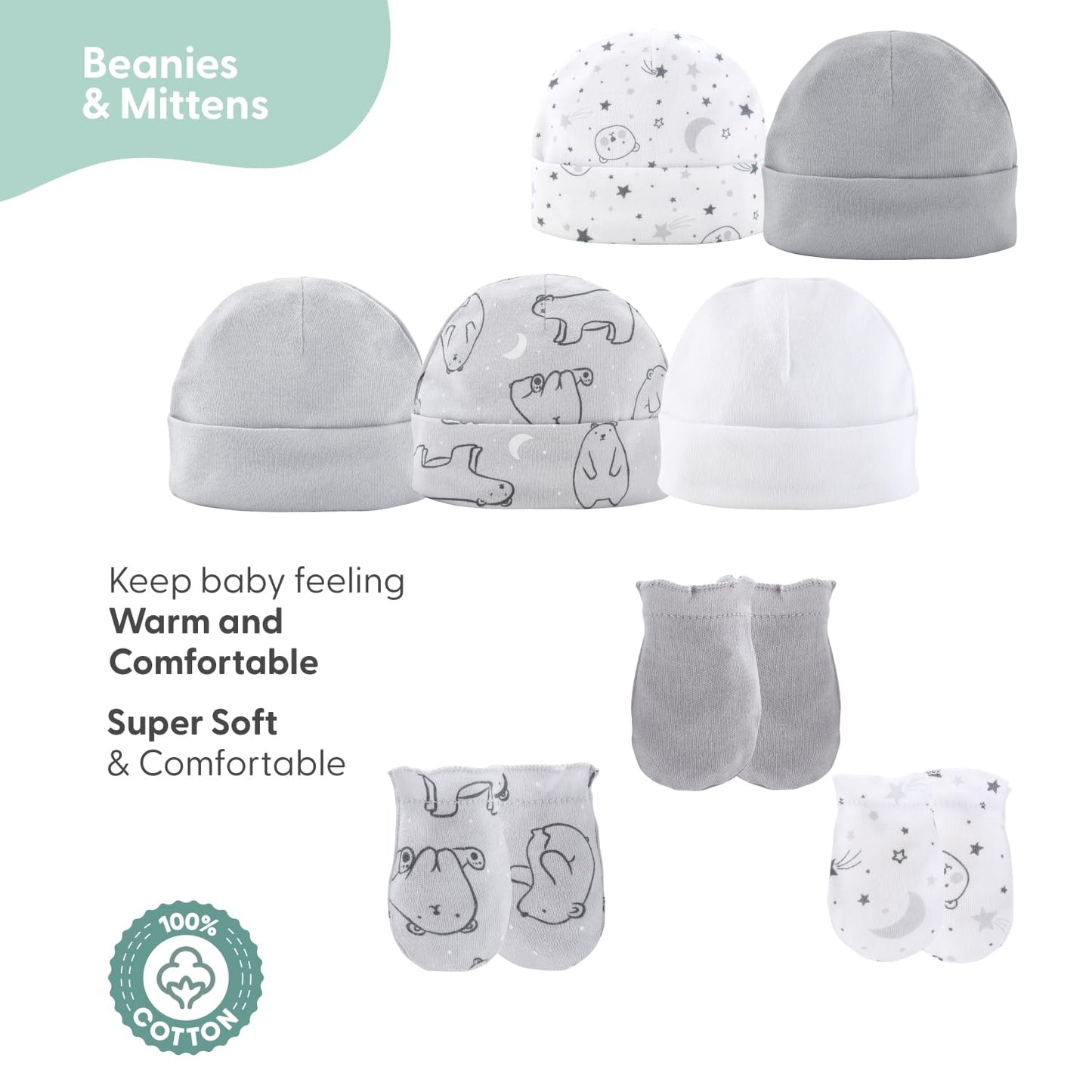 The Peanutshell - Juego de regalo de canastas para bebés y niñas, juego de regalo de 23 piezas, ropa y artículos esenciales para recién nacidos, ropa de niña de 0 a 3 meses, gris celestial y oso