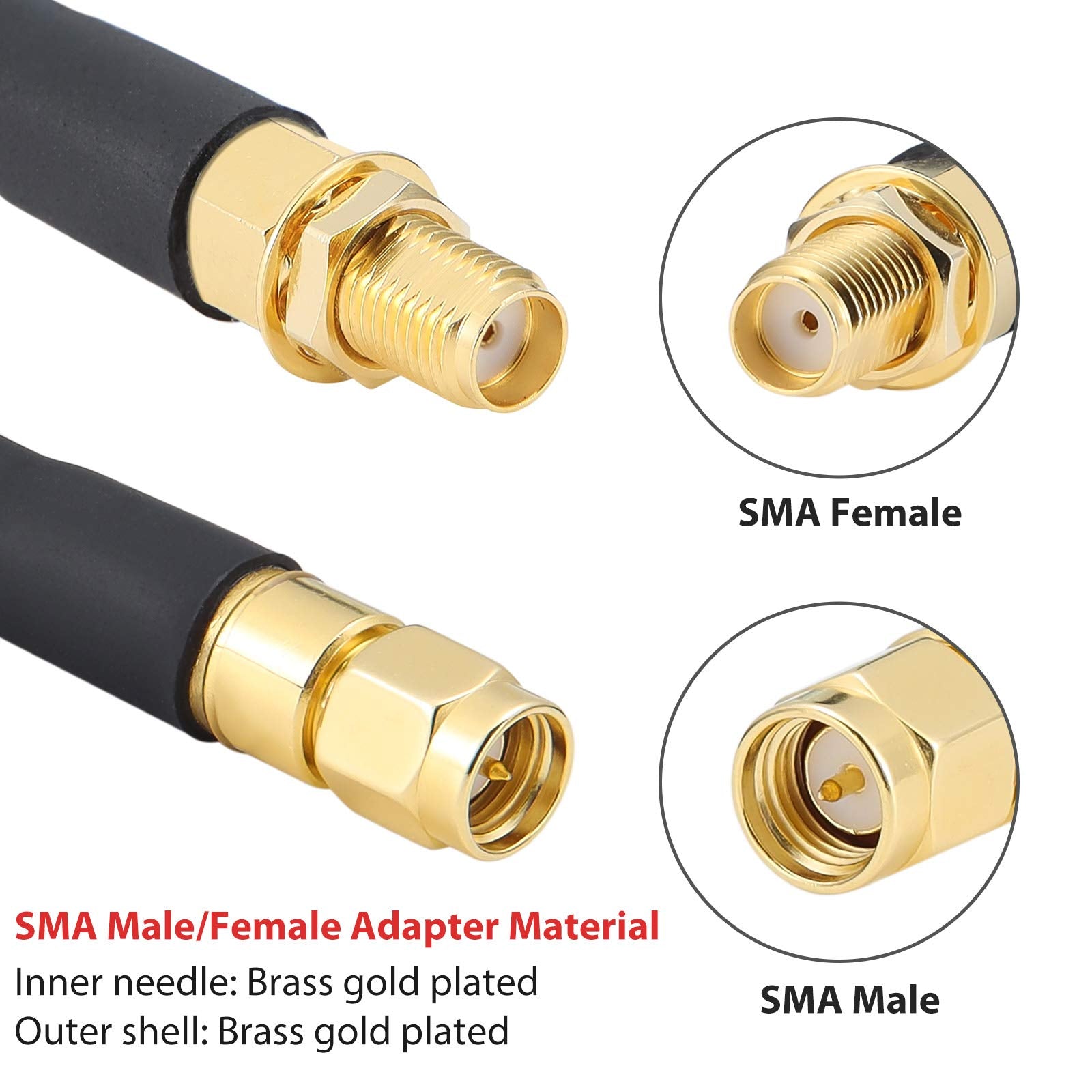 XRDS - Cable coaxial SMA macho a SMA hembra, 50 ohmios de baja pérdida KMR240 SMA conectores de cobre puro