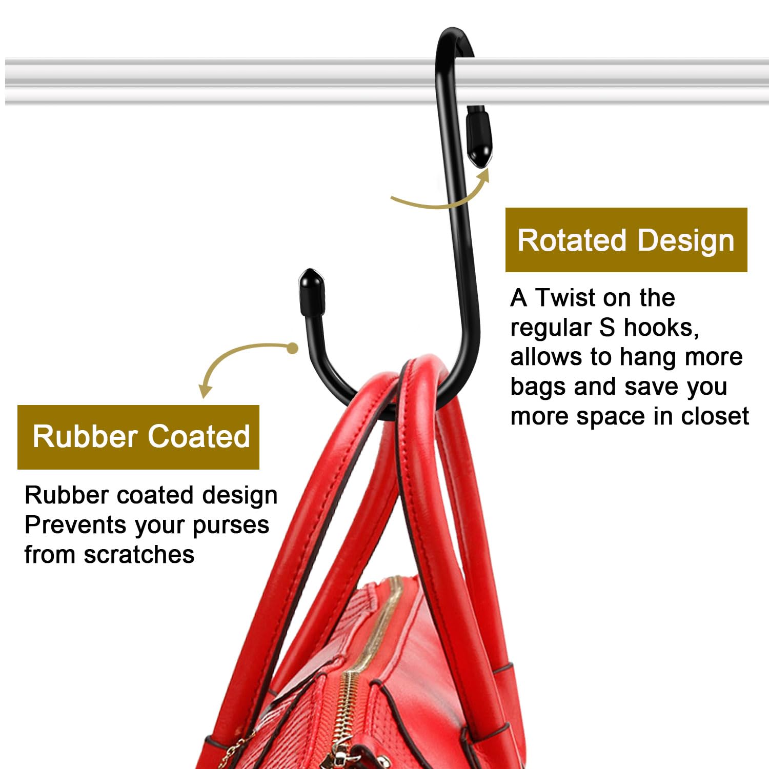 HiGift - Paquete de 8 perchas para clóset, con revestimiento de vinilo, diseño giratorio único, ganchos para colgar bolsas, ganchos grandes de 5 pulgadas, organizador para colgar en el clóset, bolsos