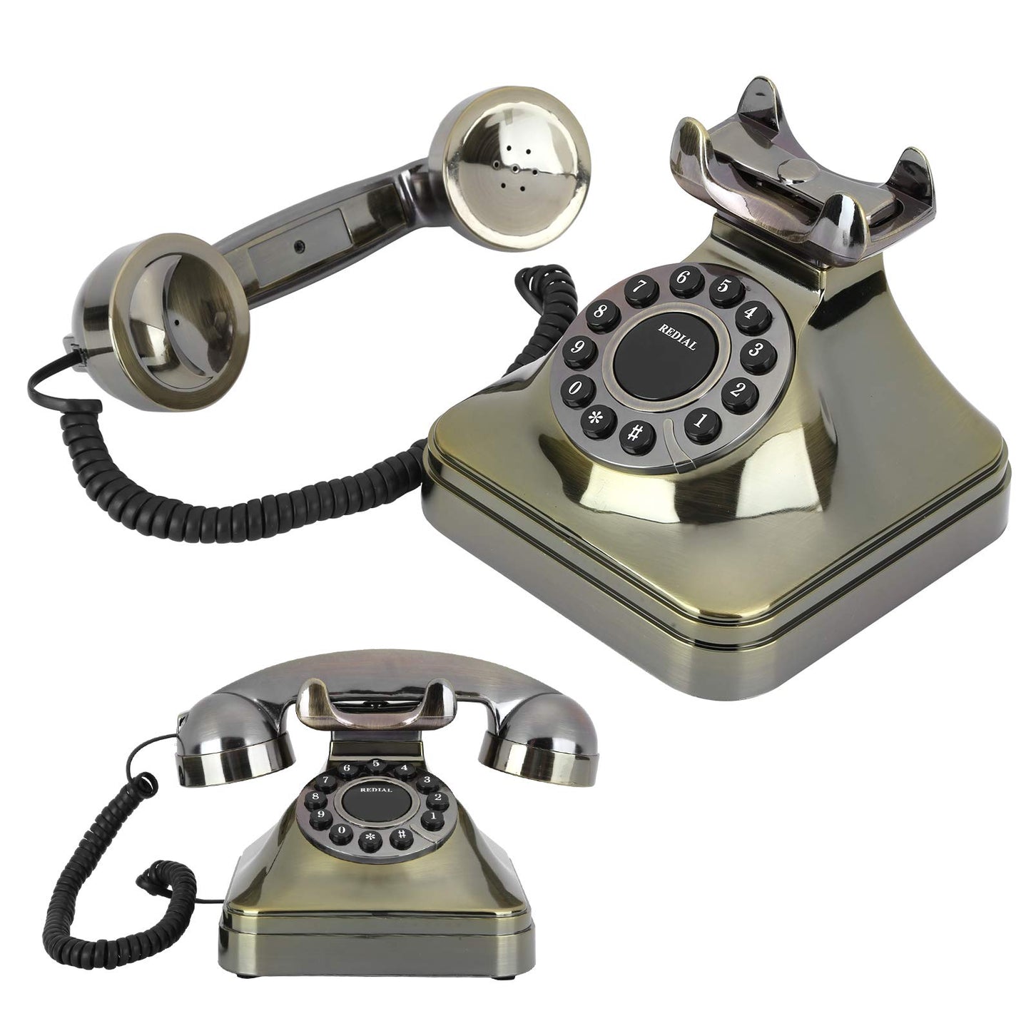 Oumij1 Teléfono Fijo Vintage - Teléfono Retro de Bronce Antiguo - Llamada de Alta Definición - Teléfono Residencial de Botón Grande - para Oficina, Hotel