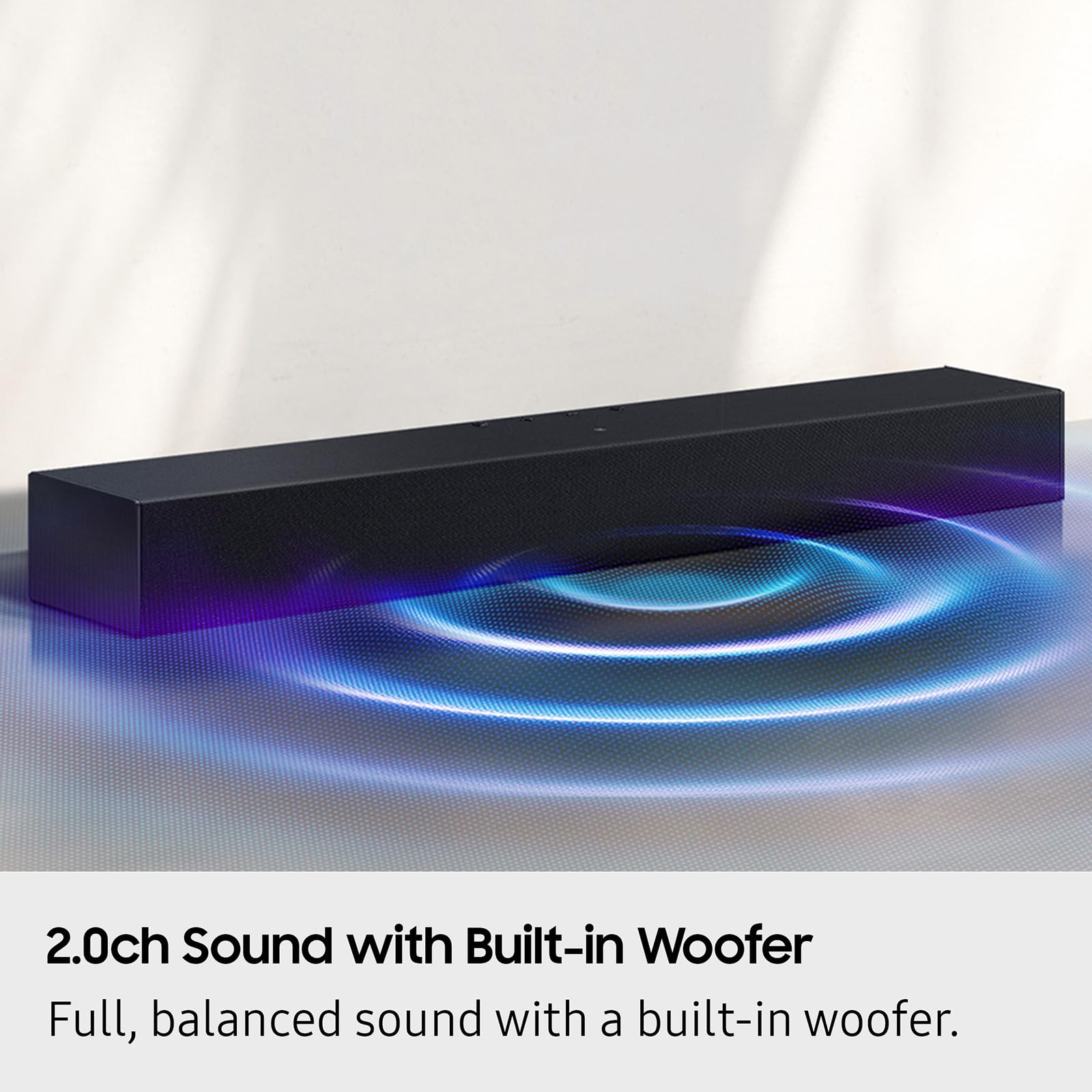 SAMSUNG Barra de Sonido Serie B HW B400F 2.0 ch con subwoofer Integrado (Modelo 2025) un Control Remoto, expansión de Sonido Envolvente, Modo de Mejora de Voz