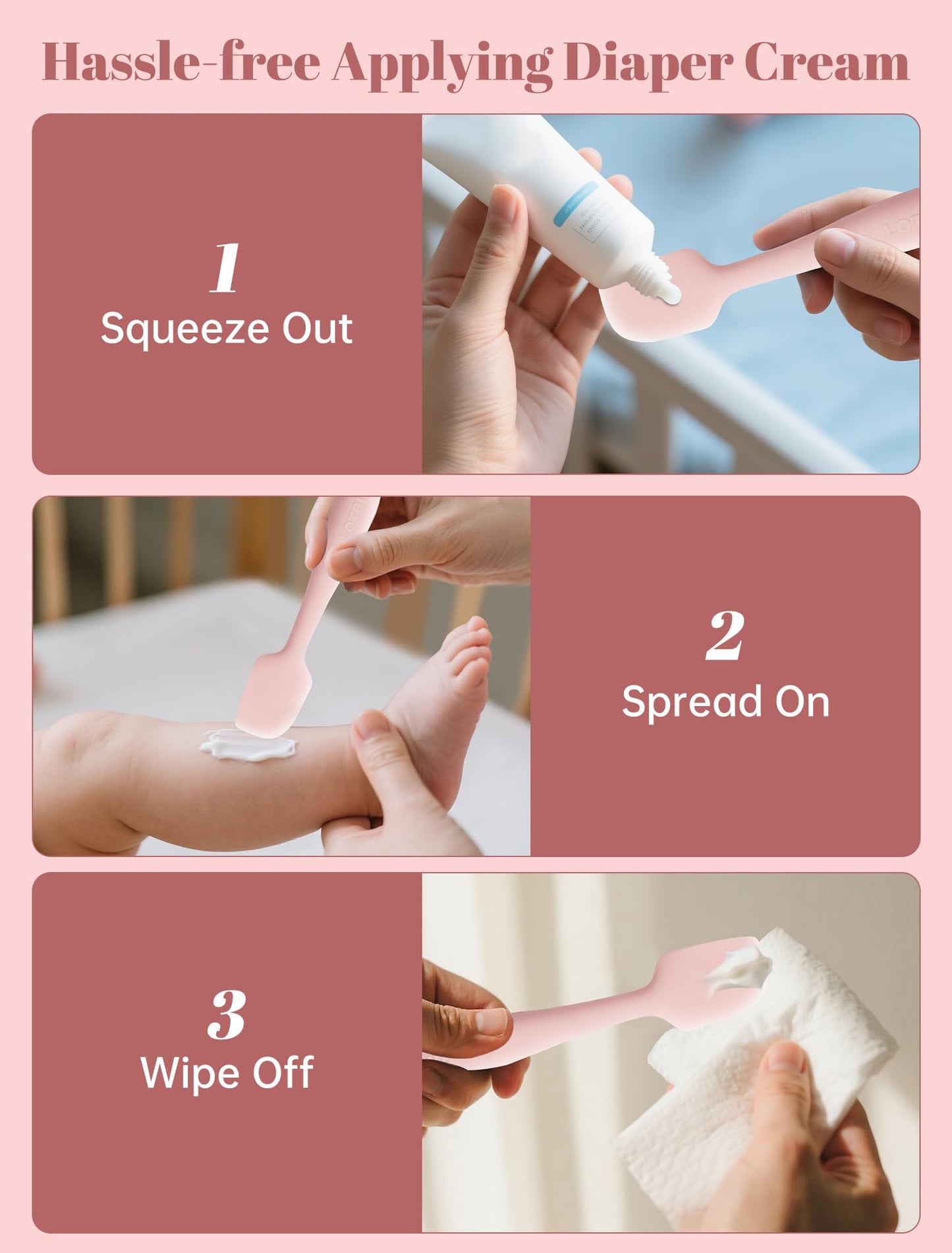 LOTBILL Espátula Para Crema De Pañal Para Bebé, Paquete De 2 Espátulas Para El Trasero De Bebé, Aplicador De Crema De Pañal De Silicona, Espátula Para Pasta De Pañal De Tamaño Completo Y Mini Para Beb