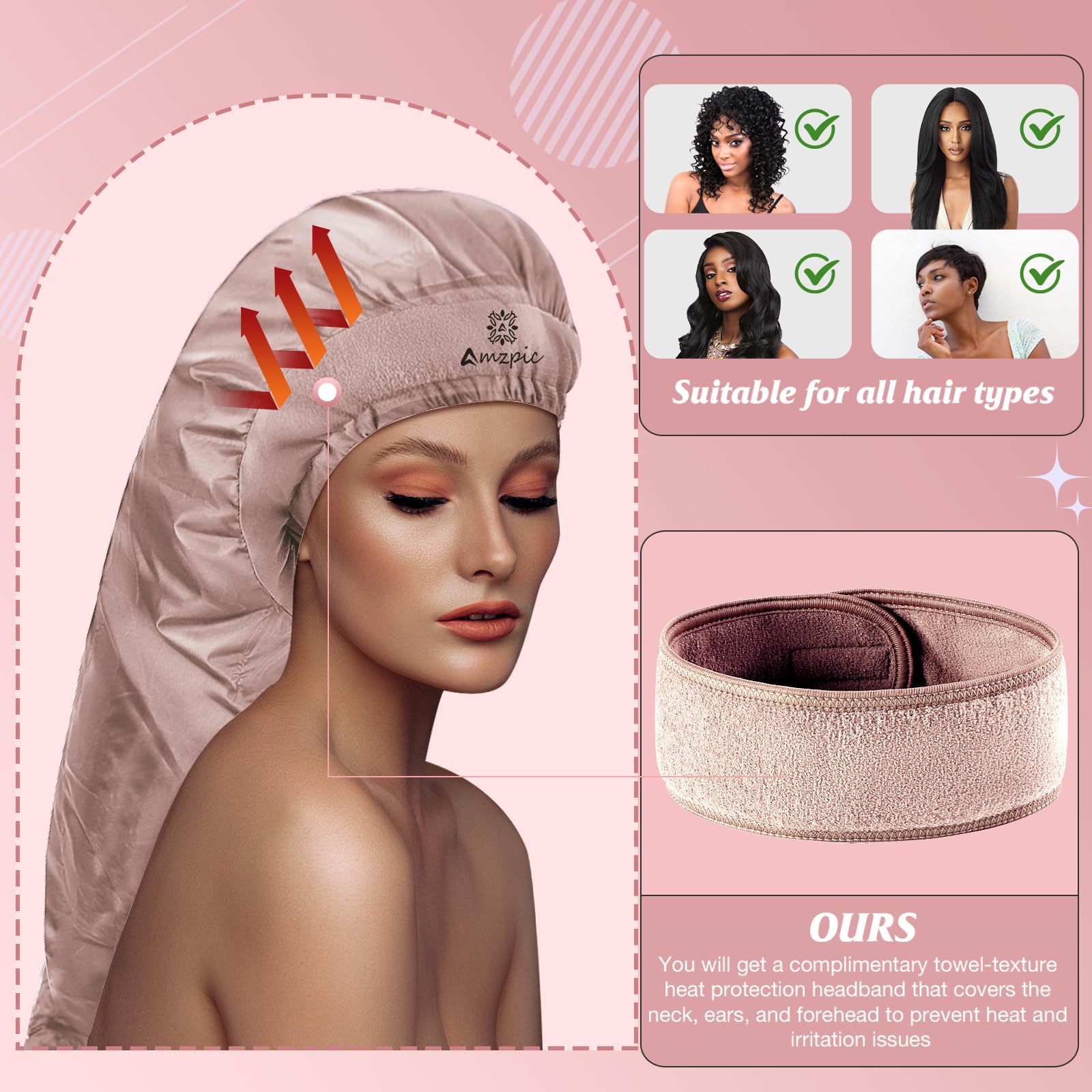 Accesorio Secador De Pelo Versión Extendida Rosa con Diadema para Reducir Calor en Peinado y Secado