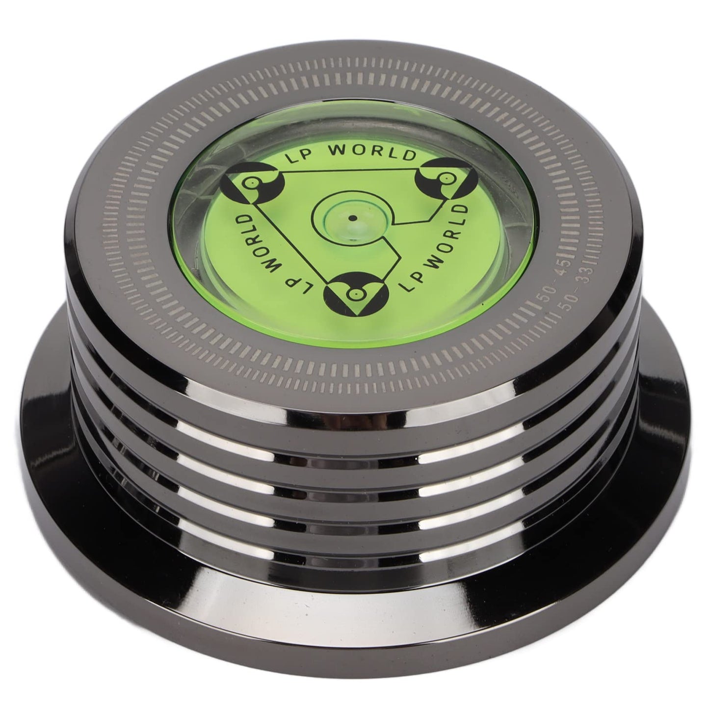 Estabilizador de Discos de Vinilo de Aluminio Negro Brillante con Nivelación de Burbujas para Tocadiscos LP de 50 Hz