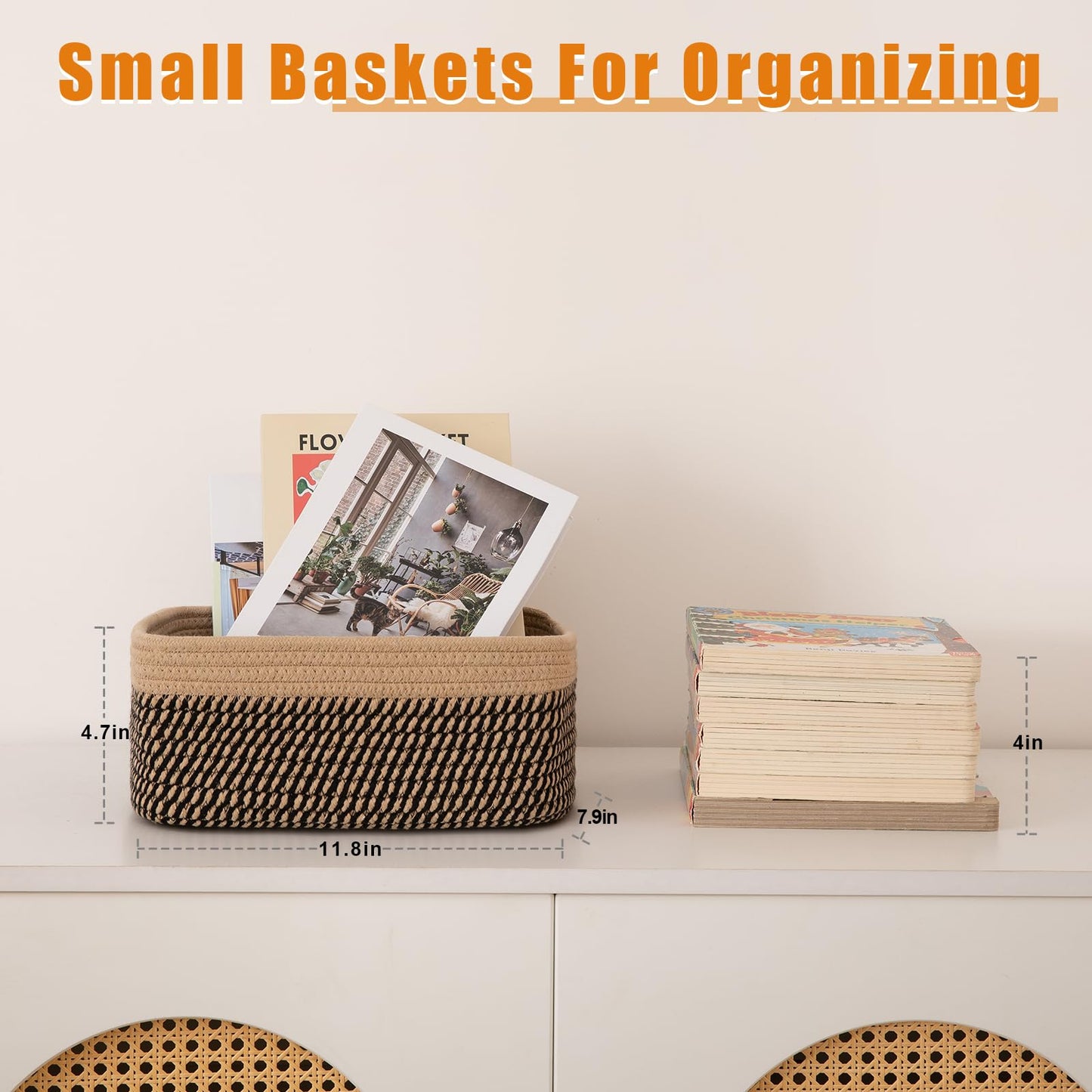 OIAHOMY - Paquete de 4 cestas de almacenamiento para organizar, cubos pequeños para estantes, lindos cubos de almacenamiento decorativos, cestas organizadoras para regalos vacíos, 11.8 pulgadas de