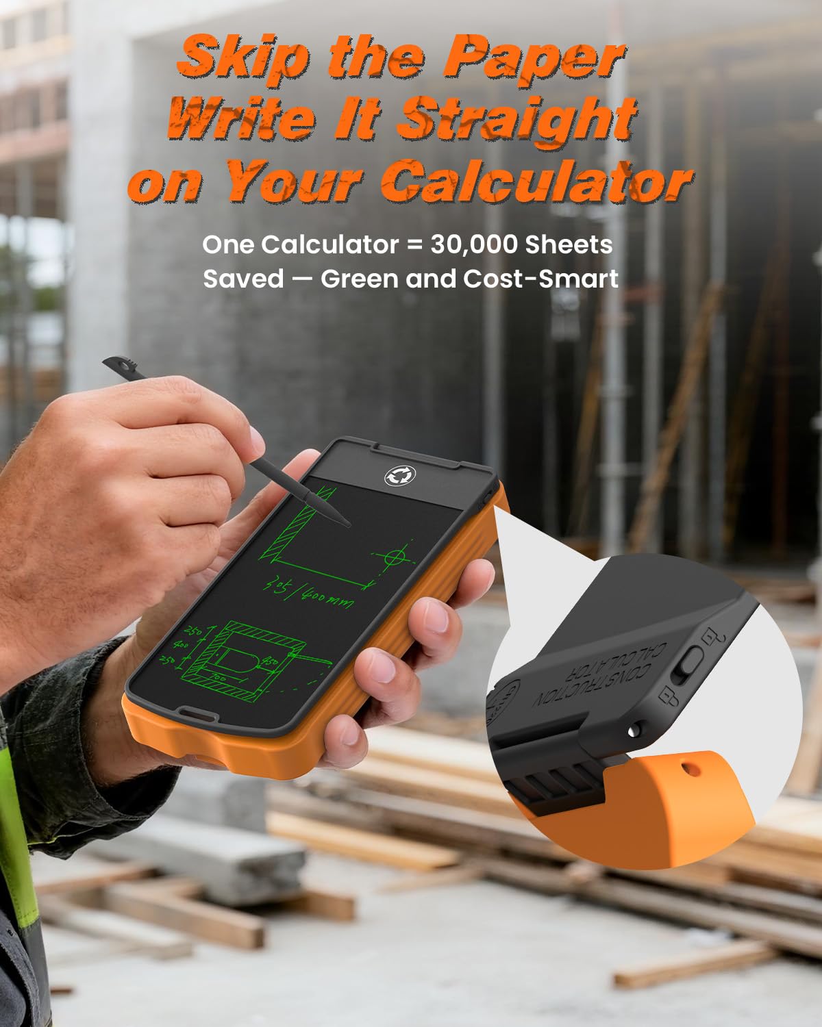 Calculadora de Construcción ROATEE Plateada con Tableta de Escritura
