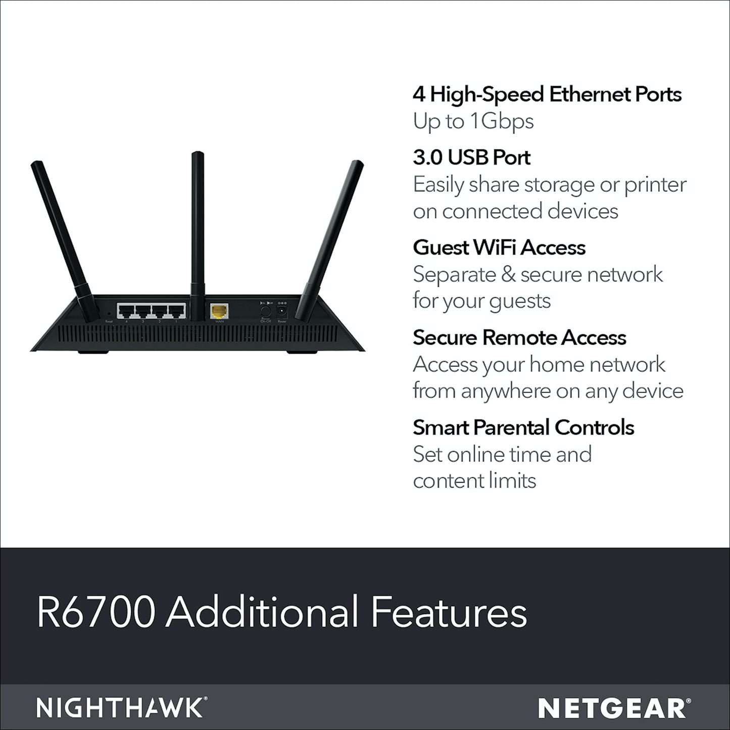Router Wi-Fi Inteligente NETGEAR Nighthawk Negro AC1750 Velocidad Inalámbrica de hasta 1750 Mbps y Cobertura de 1500 Pies Cuadrados