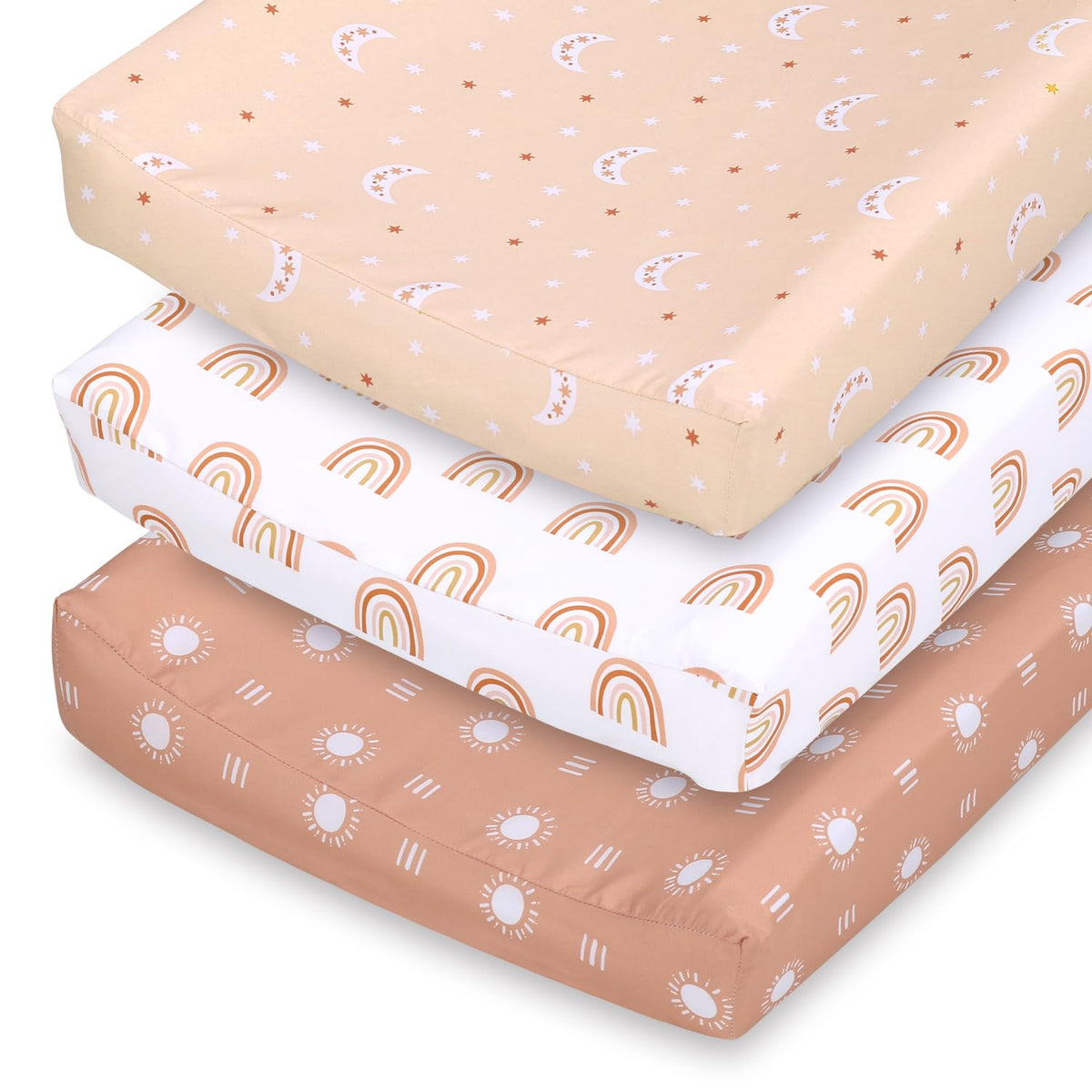 The Peanutshell Juego de 3 fundas para cambiador, ultrasuaves, aptas para cambiadores estándar, duraderas, lavables a máquina, estilo bohemio arcoíris
