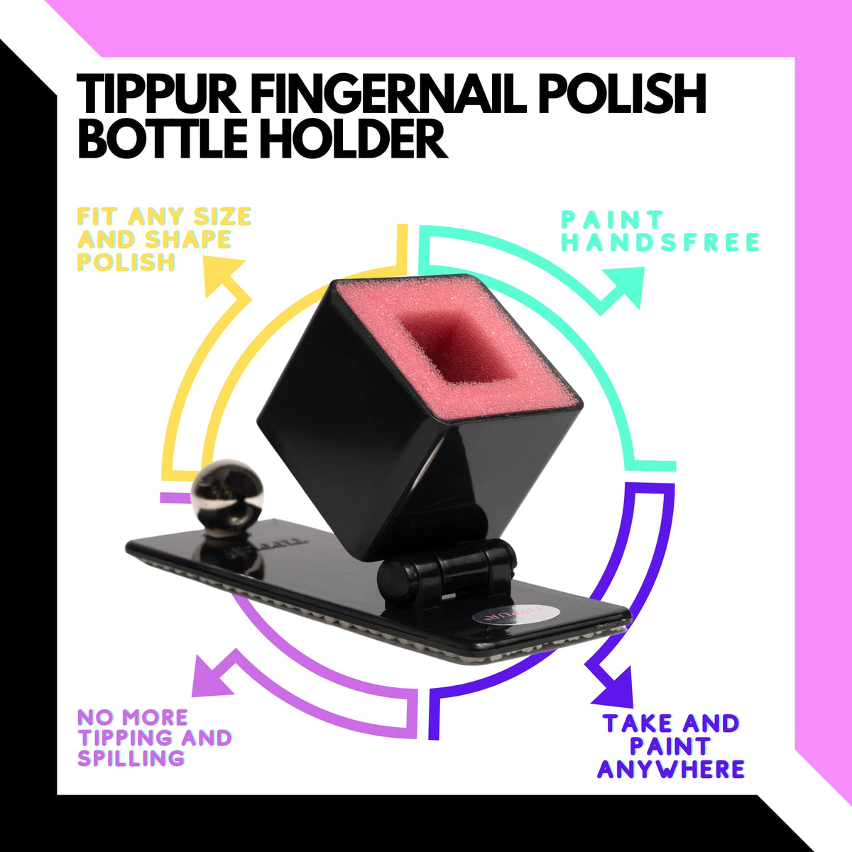 Tippur Nail Polish Holder - Easy Use Nail Polish Holder for a Salon Perfect Finish - Comes in 6 Great Colors - ( BLACK )