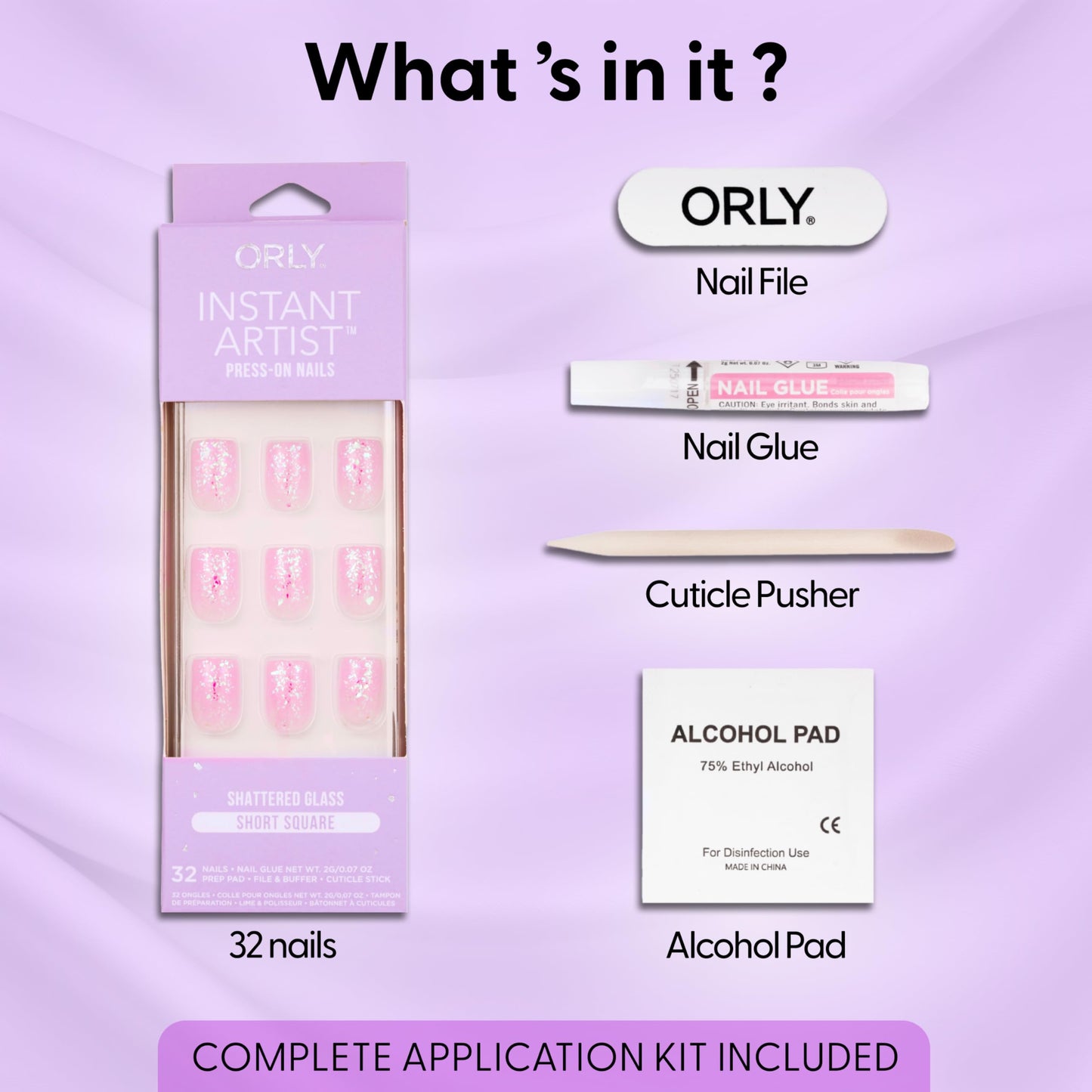 Orly Uñas postizas ORLY | Diseños almendrados, cuadrados, punta francesa, cortos y largos (vidrio roto [cuadrado corto])