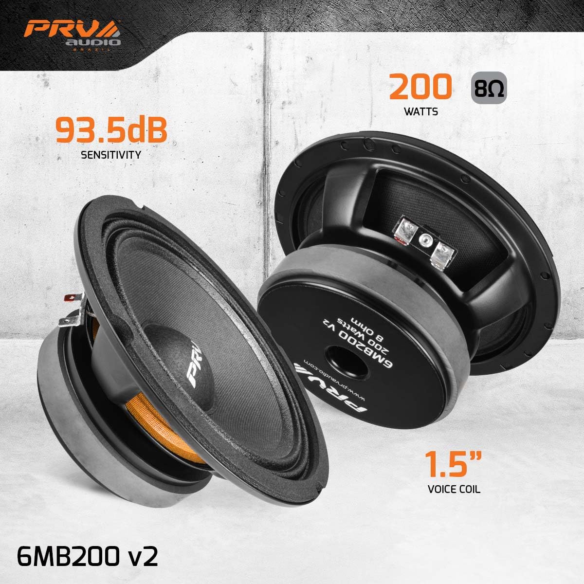 PRV AUDIO 6MB200 V2 6" Mid Bass 100 Watts Rms 8 Ohms Pro Audio Speaker 93.5Db 1.5" Vc (Single)