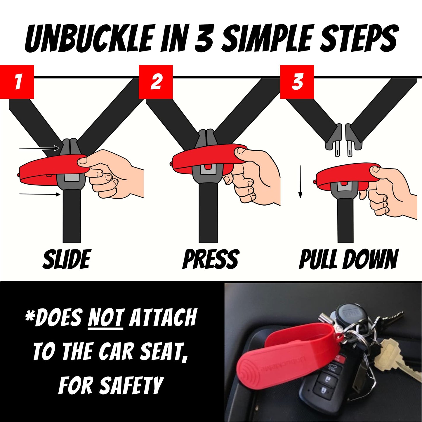 UnbuckleMe Car Seat Buckle Release Tool - As Seen On Shark Tank - Makes It Easy to Unbuckle A Child's Car Seat - Easy Tool for Parents, Grandparents & Older Children (1 Pack, Red)