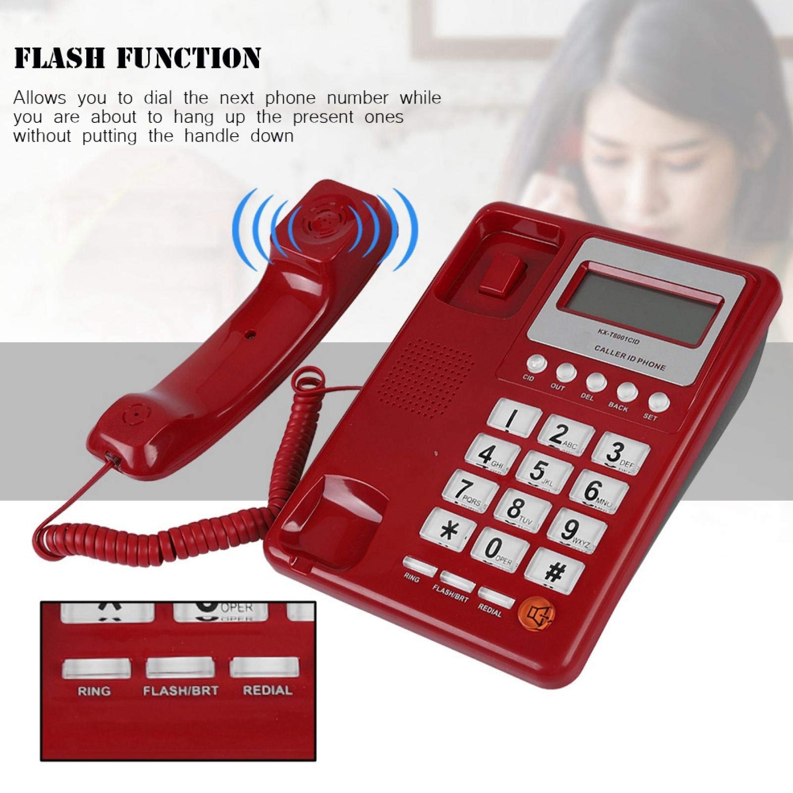 Teléfono con Cable,para Hogar/Hotel/Oficina,Telefono Alámbrico,con Altavoz, Dual FSK/DTMFI,dentificador de Llamadas,Marcación Rapidamente,Función de Almacenamiento de