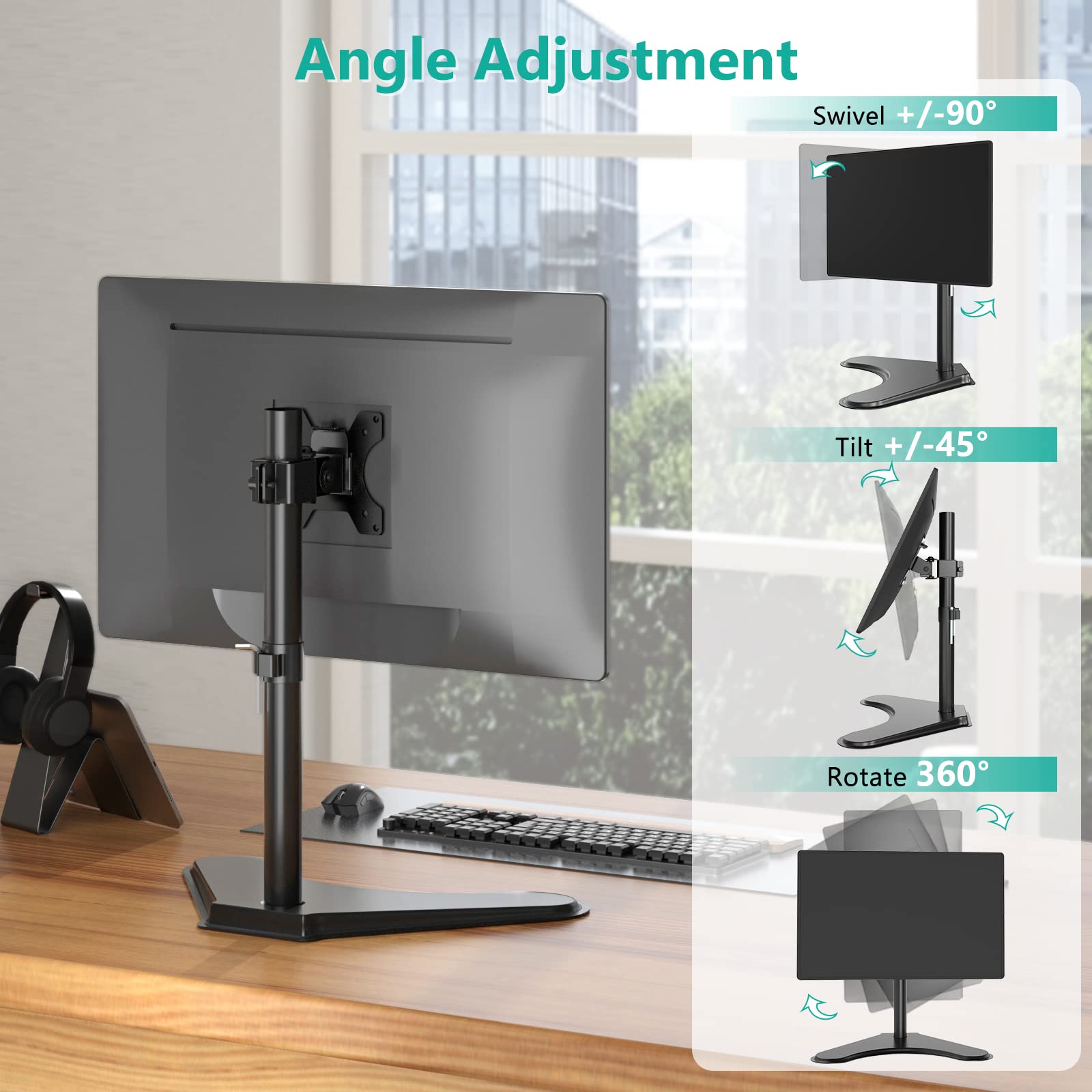 Soporte para Monitor Individual WALI Negro con Base Ajustable de 13 a 32 Pulgadas para Escritorio