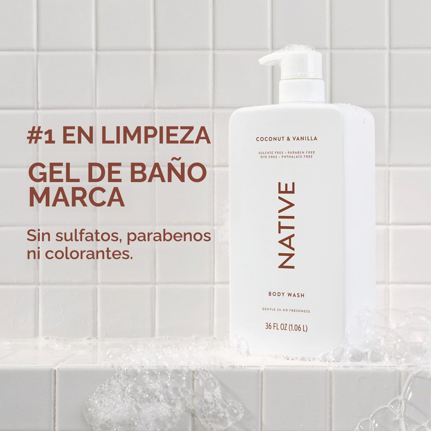Native Body Wash for Women, Men | Sulfate Free, Paraben Free, Dye Free, with Naturally Derived Clean Ingredients, 36 oz bottle with pump - Pack of 1 (Coconut & Vanilla)