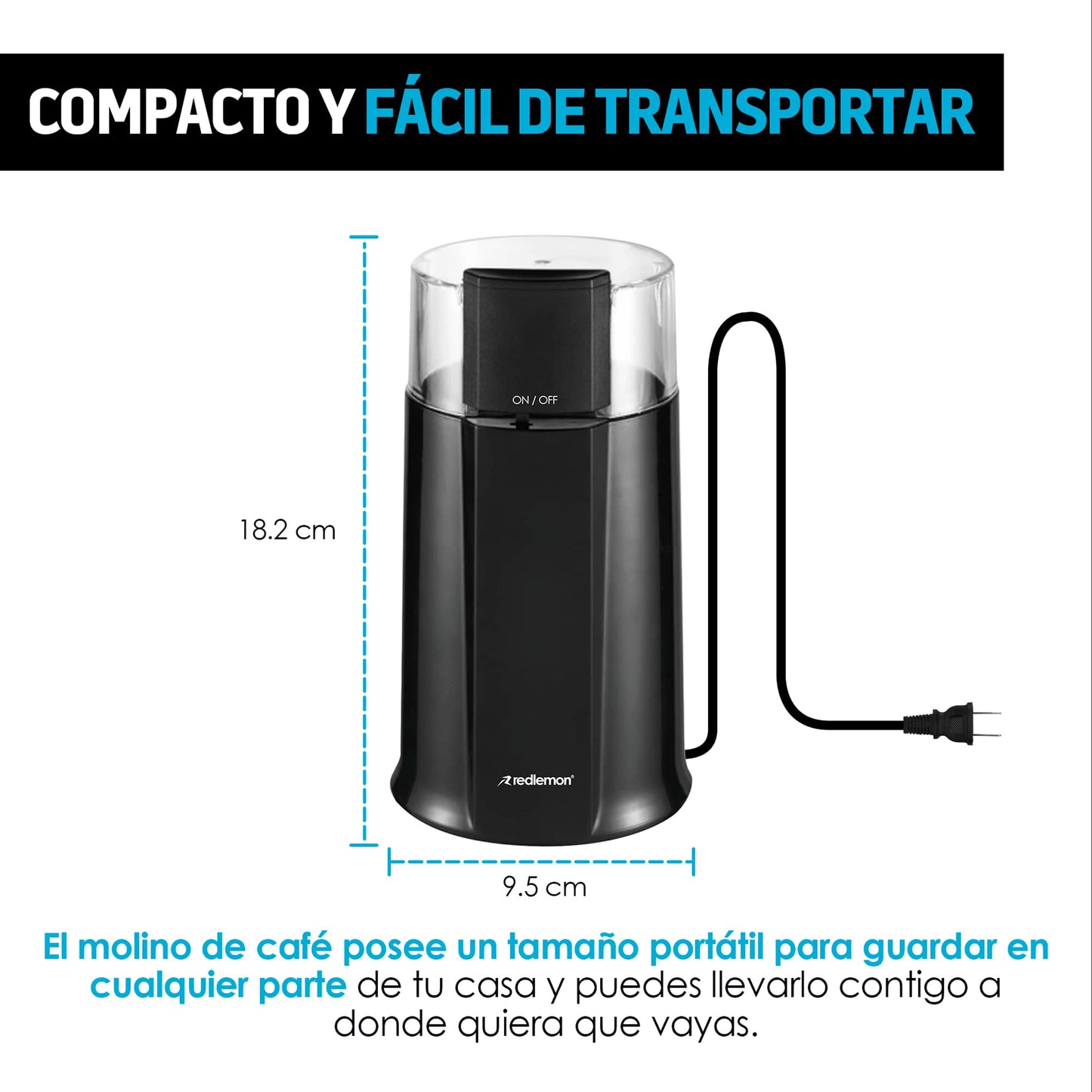 Molino de Café Eléctrico Redlemon Negro con Cuchillas de Acero Inoxidable para Prensa Francesa, Cafetera de Goteo y Espresso