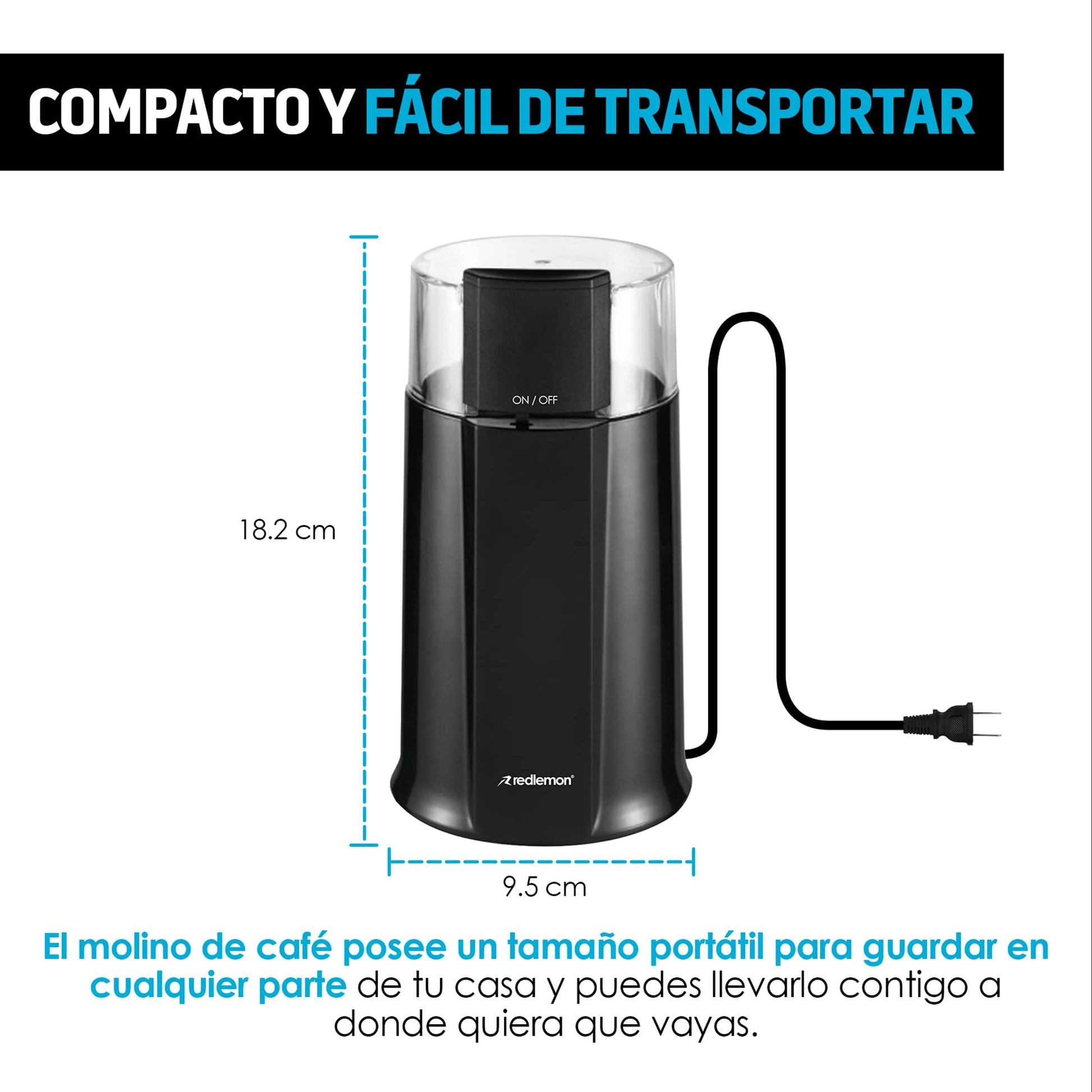 Molino de Café Eléctrico Redlemon Negro con Cuchillas de Acero Inoxidable para Prensa Francesa, Cafetera de Goteo y Espresso