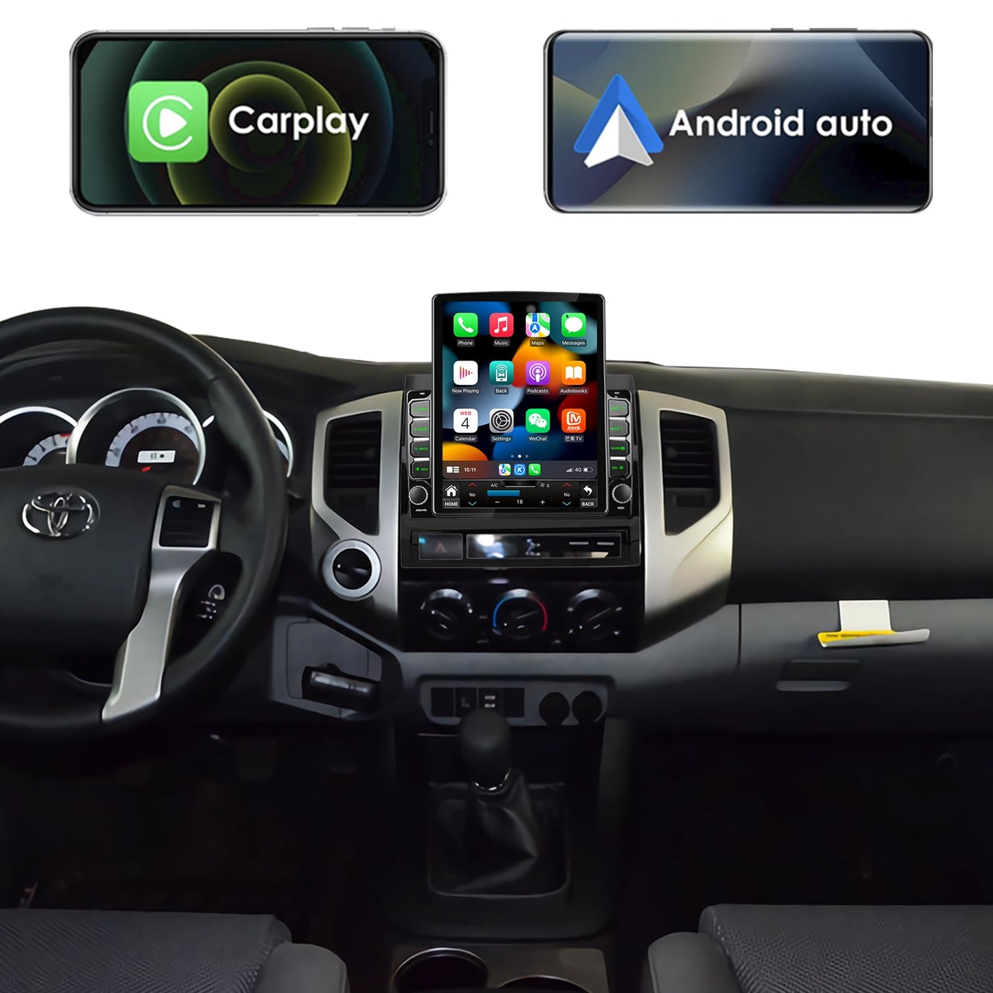 Radio estéreo de coche Android 14 para Toyota Tacoma 2005-2015 incorporada Carplay/Android Auto 9.7 pulgadas, visualización táctil IPS estilo Tesla con navegación GPS DSP Bluetooth GPS, FM WiFi +