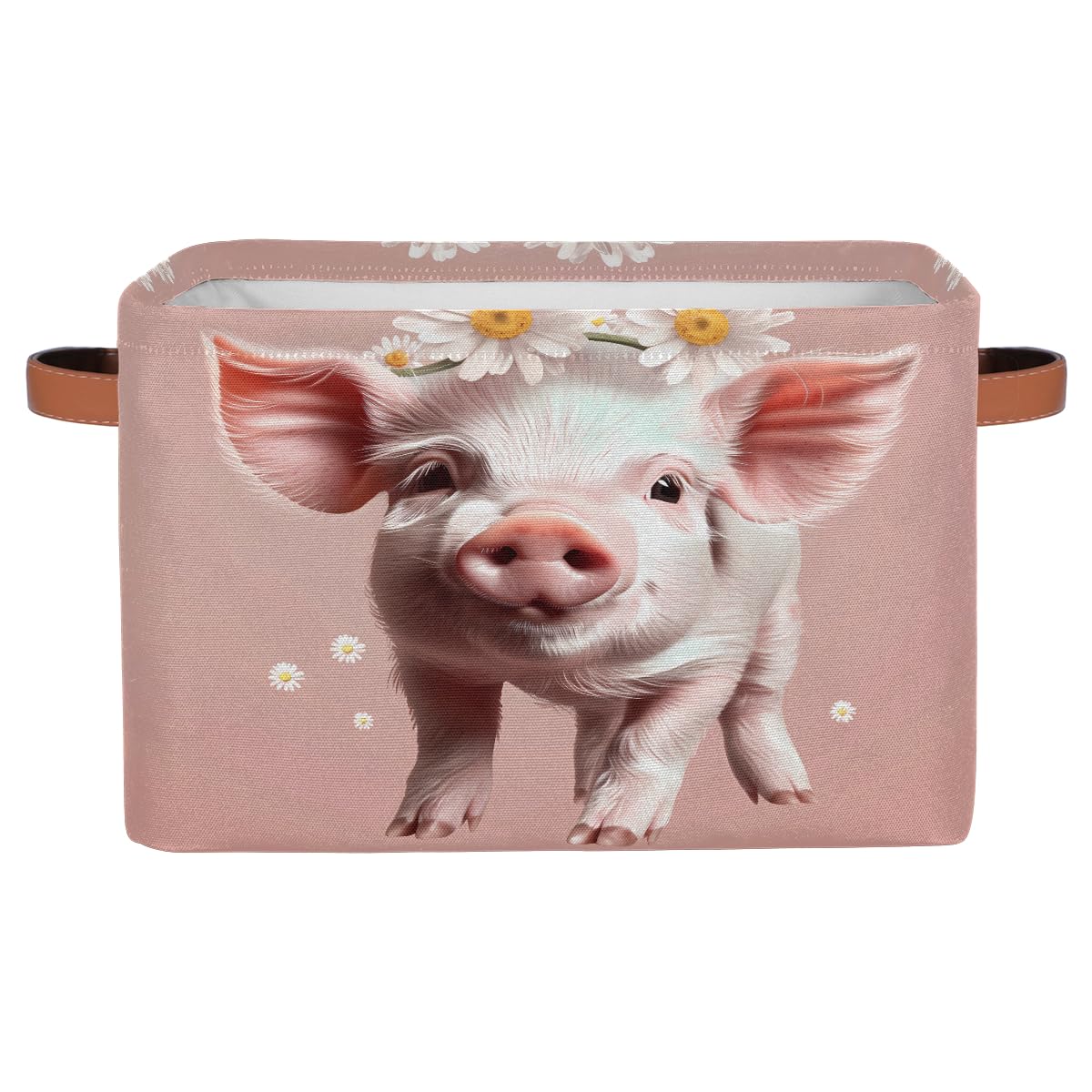 AUUXVA Seulife - Cesta de almacenamiento plegable con diseño de cerdo y flores, tamaño grande, plegable, organizador de almacenamiento con asas para cuarto de baño, guardería, guardería, armario, 1 paquete