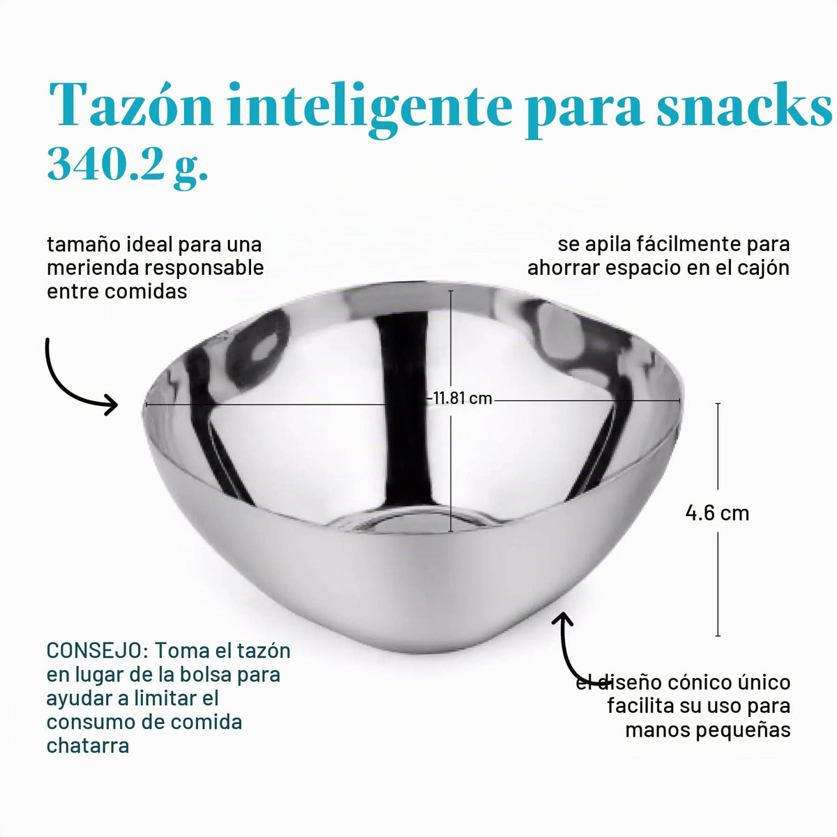 Ahimsa - Cuencos de acero inoxidable para niños, 12 onzas, plata